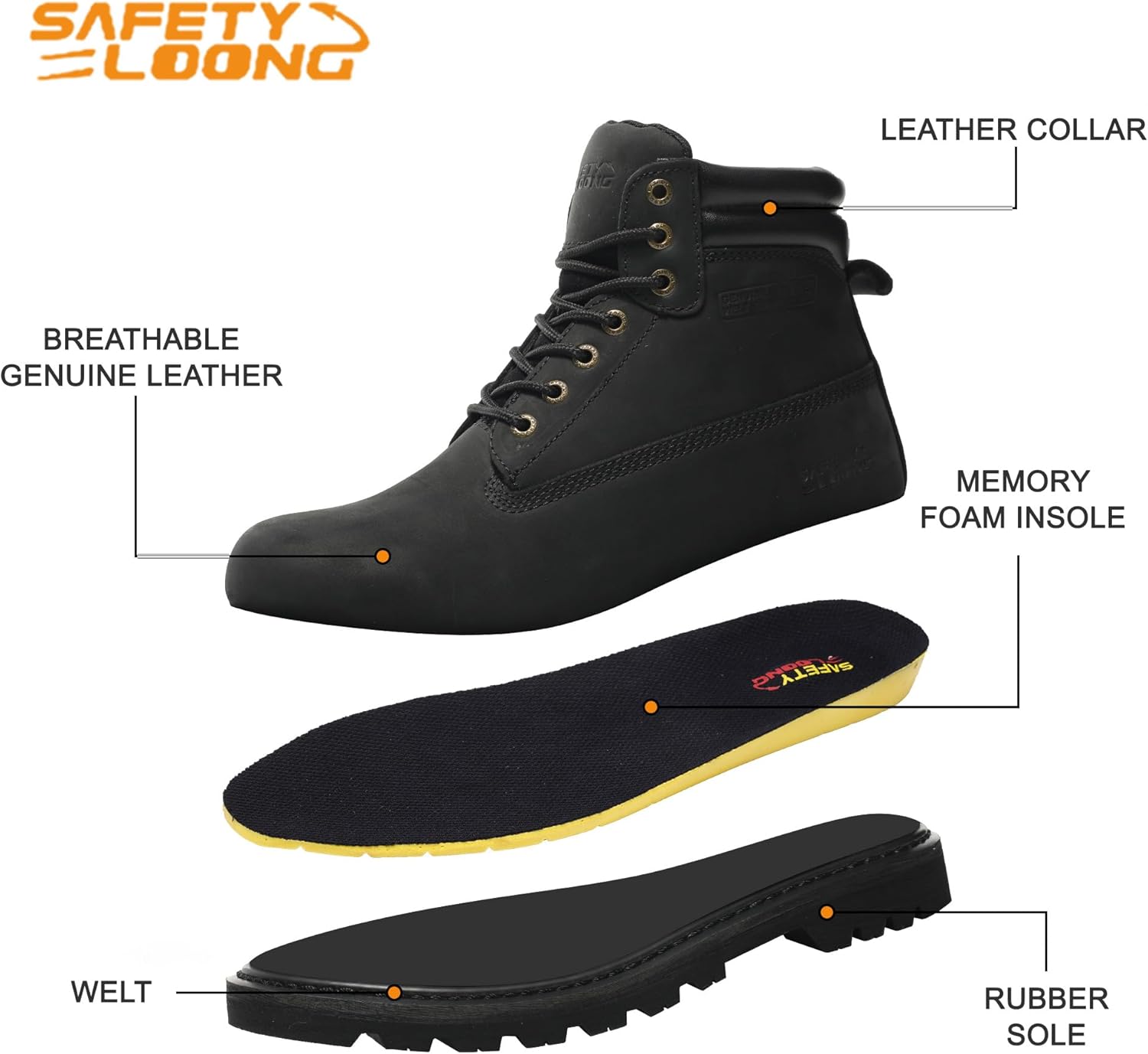 Thumbnail 2 de SAFETY LOONG Work Boots for Men: Waterproof Soft Toe Leather Workboots