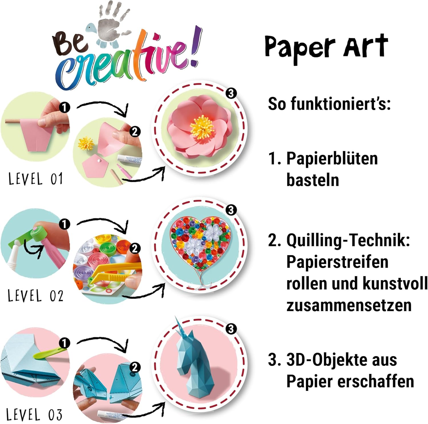 Thumbnail 4 de Ravensburger BeCreative Paper Art Flower & Unicorn Bastelset (ab 8 Jahren) – Papierfiguren zum Selbermachen