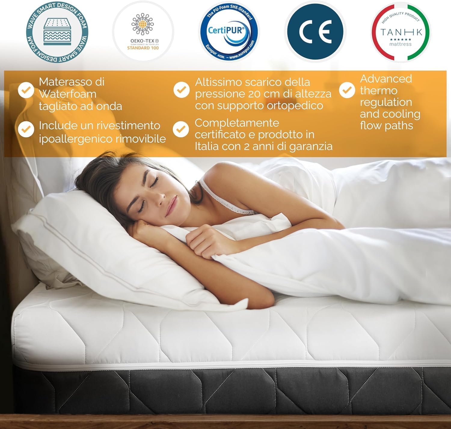 Thumbnail 3 de TANHK Materasso Wave Flow Smart Comfort in Memory Foam – supporto ortopedico con raffreddamento a onde, 130 x 200