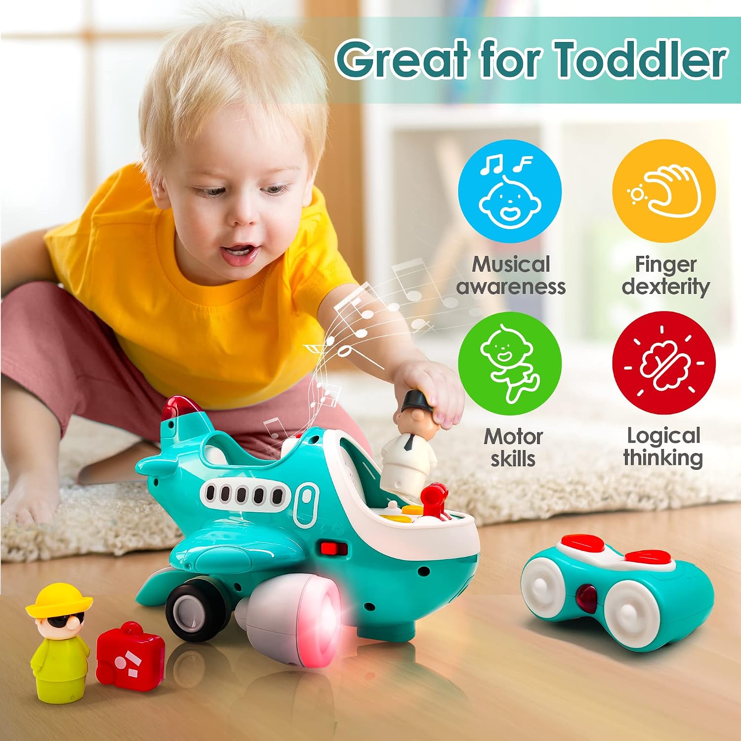 Thumbnail 1 de iPlay iLearn Baby Airplane RC Toy (Remote Control + Automatic Obstacle Avoidance) for Toddlers 2–4