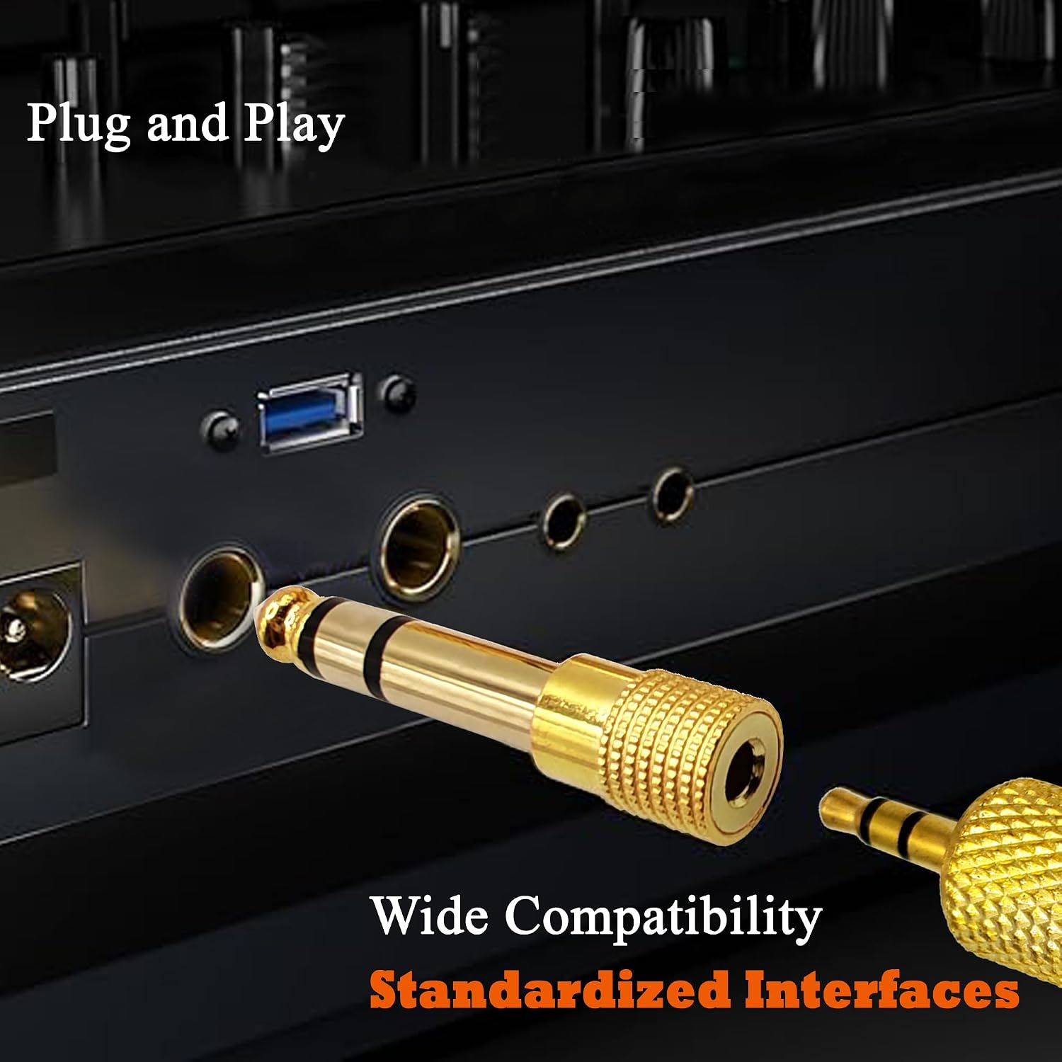 Detalle de Voluty Tek 6.35mm Male to 3.5mm Female Adapter (2 Pack) – 1/4 to 1/8 Audio Connector