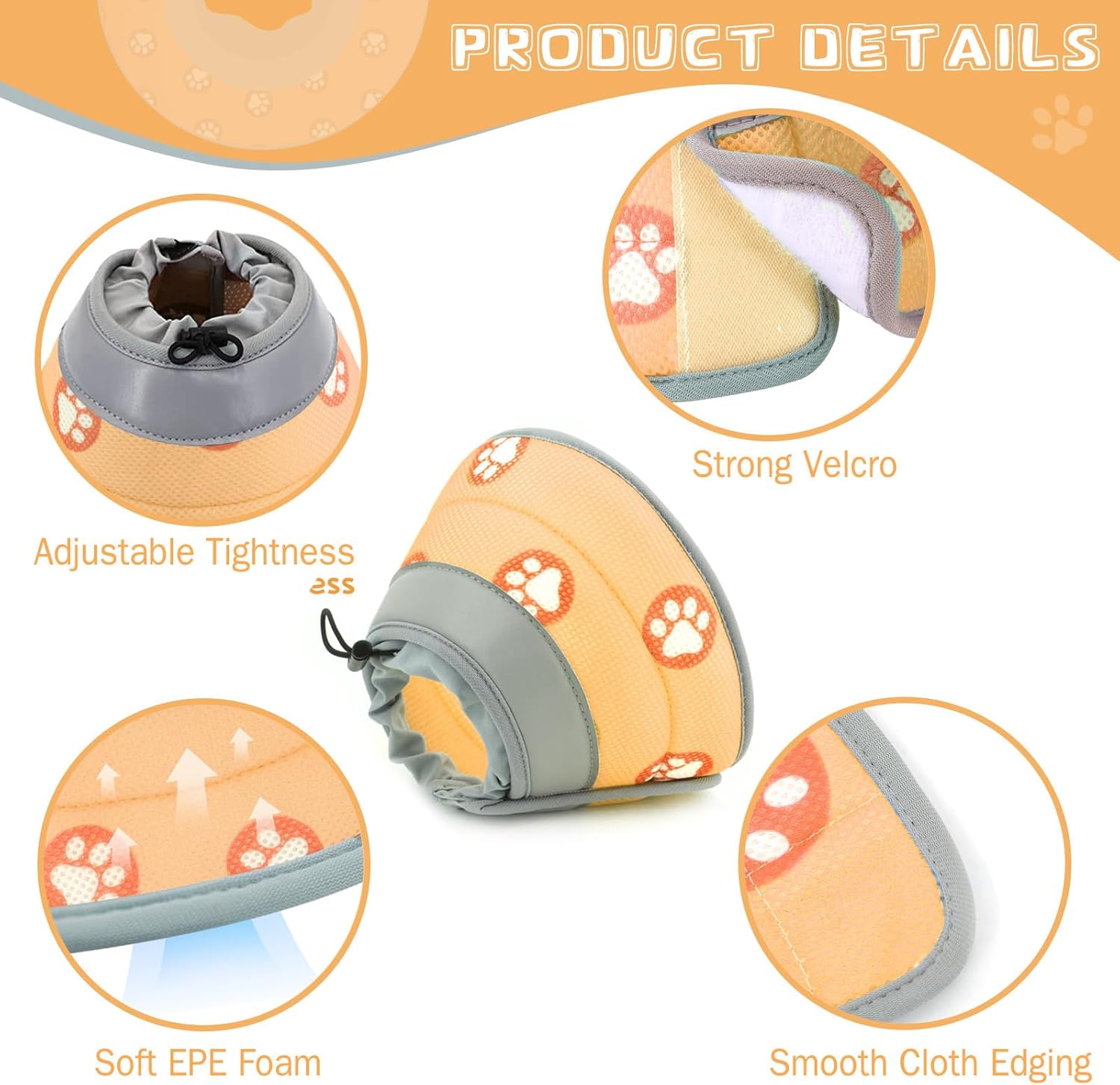 Detalle 2 de Supet Cat Cone Collar Soft, Adjustable Cat Recovery Collar (Orange, S) for Kittens, Puppies and Small Dogs