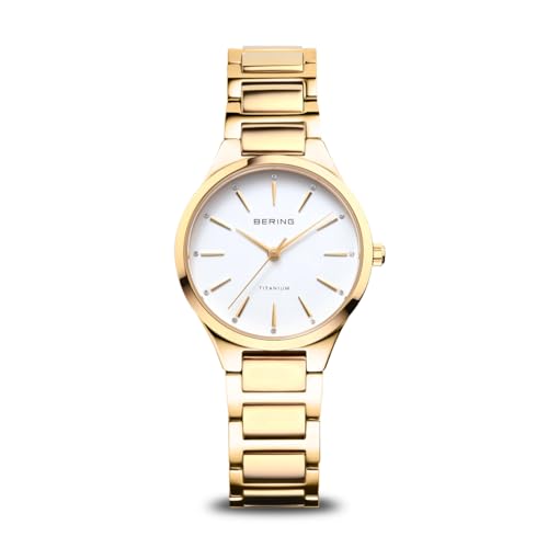 Detalle de BERING Damen Quarz Uhr – Montre en Titane doré IP, cadran blanc, 30 mm