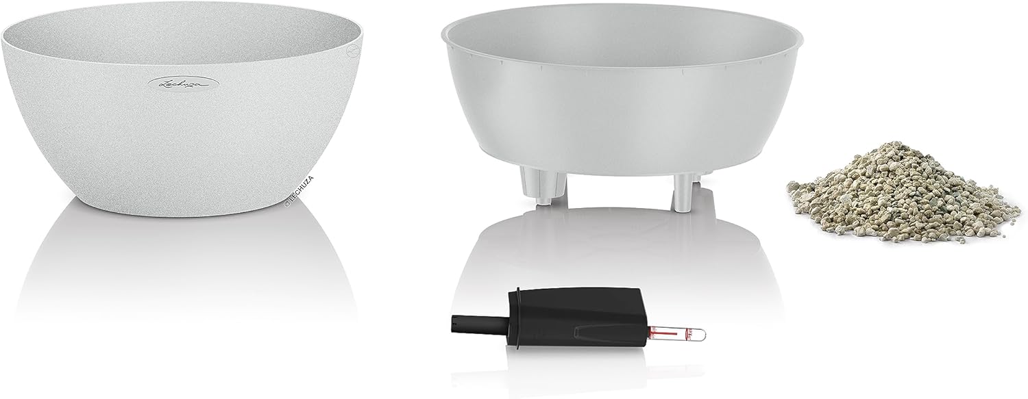 Detalle de LECHUZA CUBETO Stone 30 Quartz Blanc 13837 – Pot avec système d’arrosage intégré