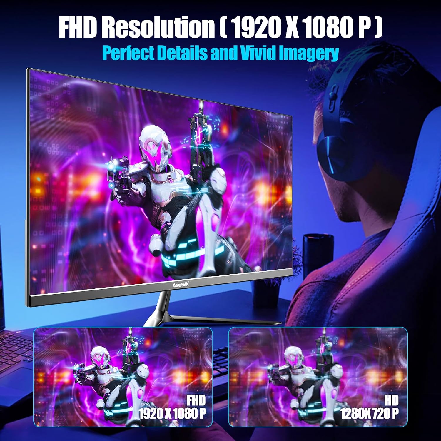 Detalle 2 de Gawfolk 24 Inch Gaming Monitor 200Hz, FHD 24.5"