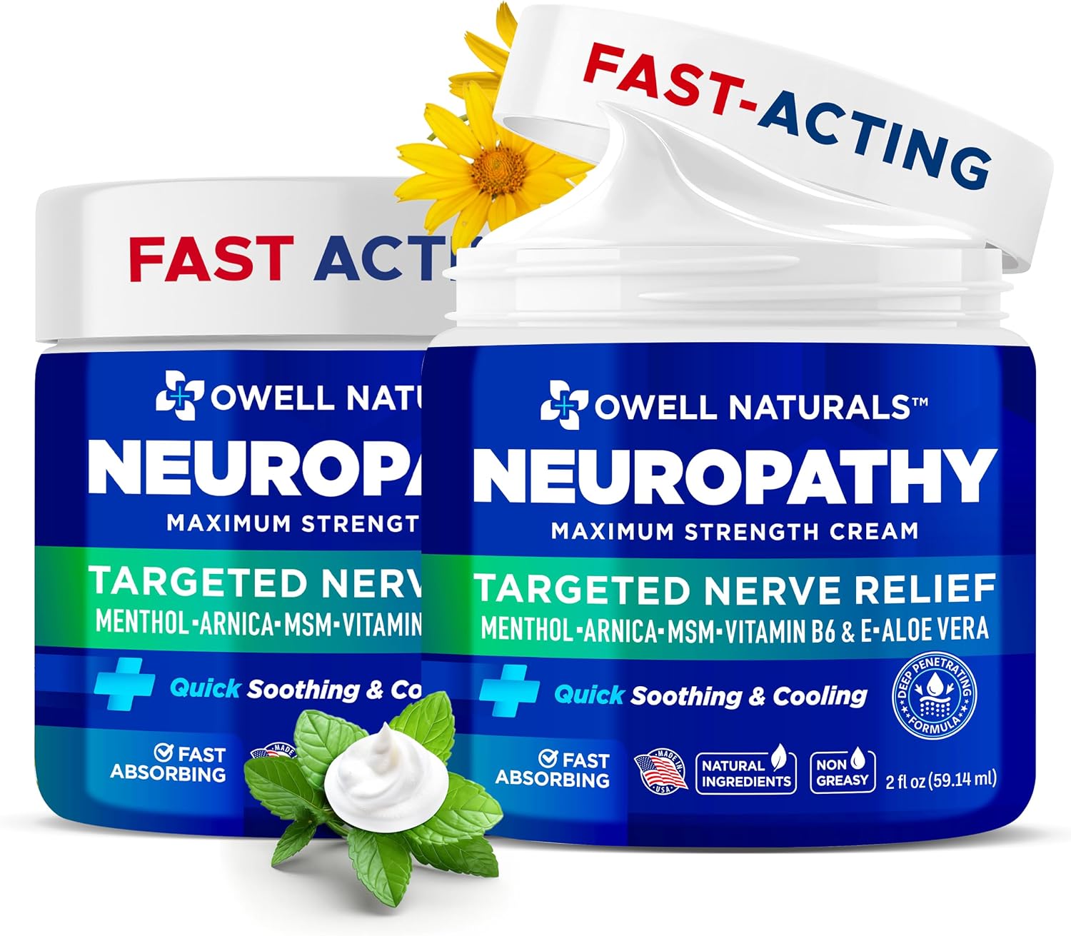 Detalle de Owell Naturals Neuropathy Cream Extra Strength – Fast Absorbing Cooling 2-Pack