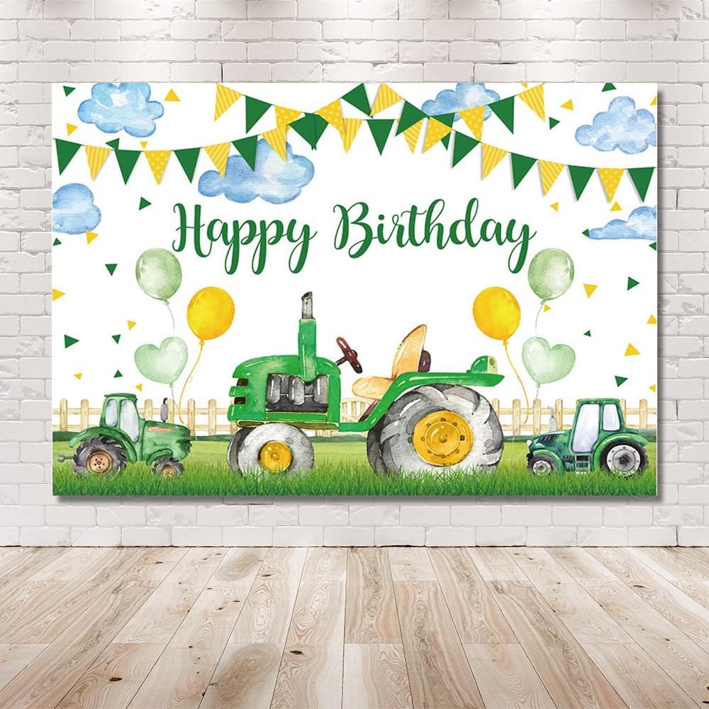 Thumbnail 1 de MEHOFOND 7x5ft Green Tractor Birthday Backdrop
