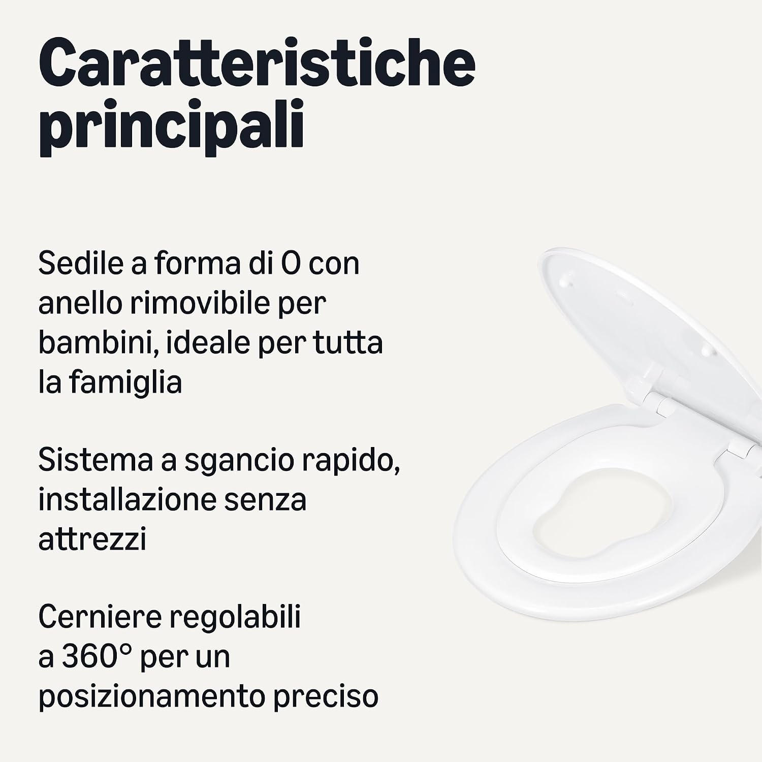 Detalle de Amazon Basics Tavoletta WC Famiglia Forma O – Sedile con chiusura rallentata e sgancio rapido