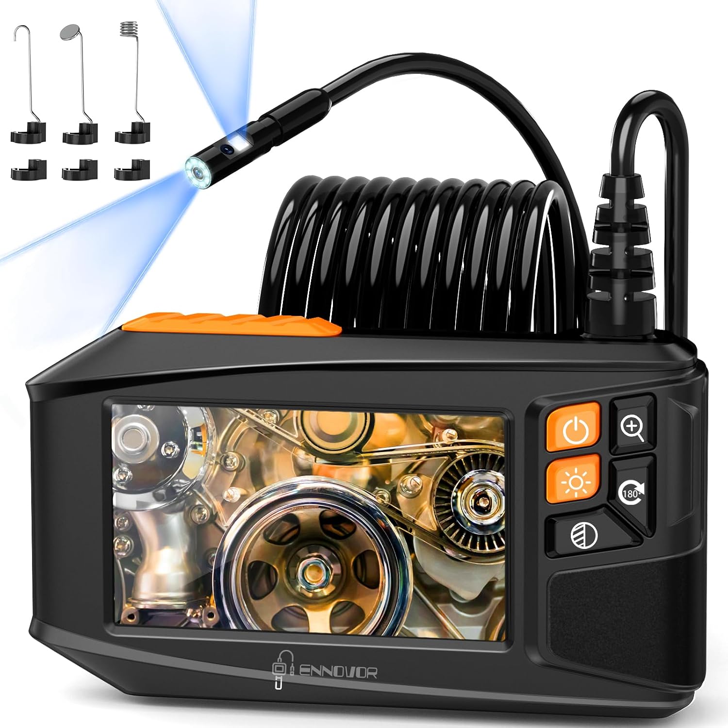 Endoscopio Ennovor a doppia lente con schermo IPS 4,3", telecamera HD 1920p e cavo flessibile da 5 m