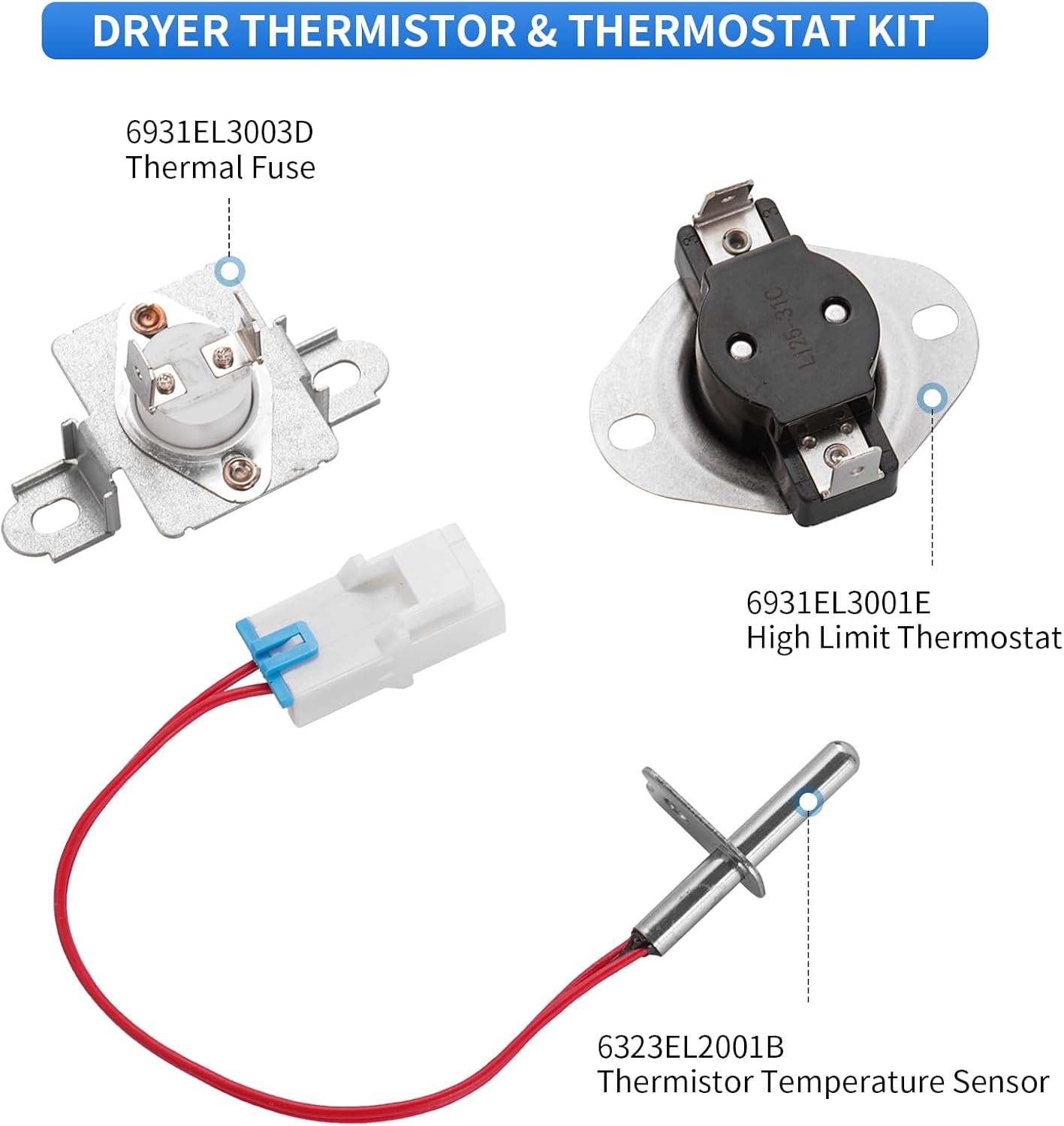 Thumbnail 1 de Catilon 6931EL3003D Dryer Thermal Fuse Kit with Thermistor and Thermostat