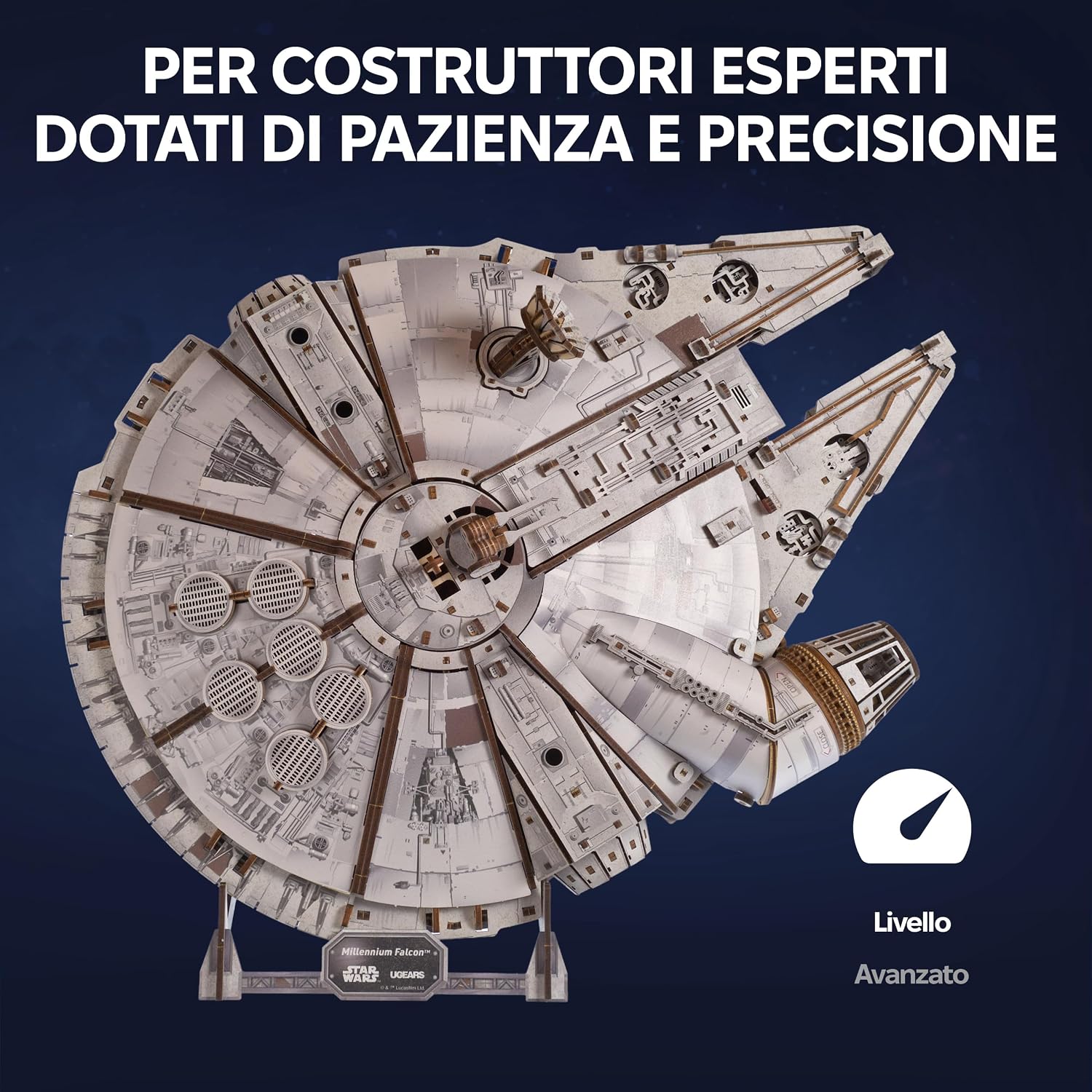 Detalle de UGEARS Millennium Falcon Puzzle 3D in Legno – Modellino da Costruire per Adulti con LED (1235 pezzi)