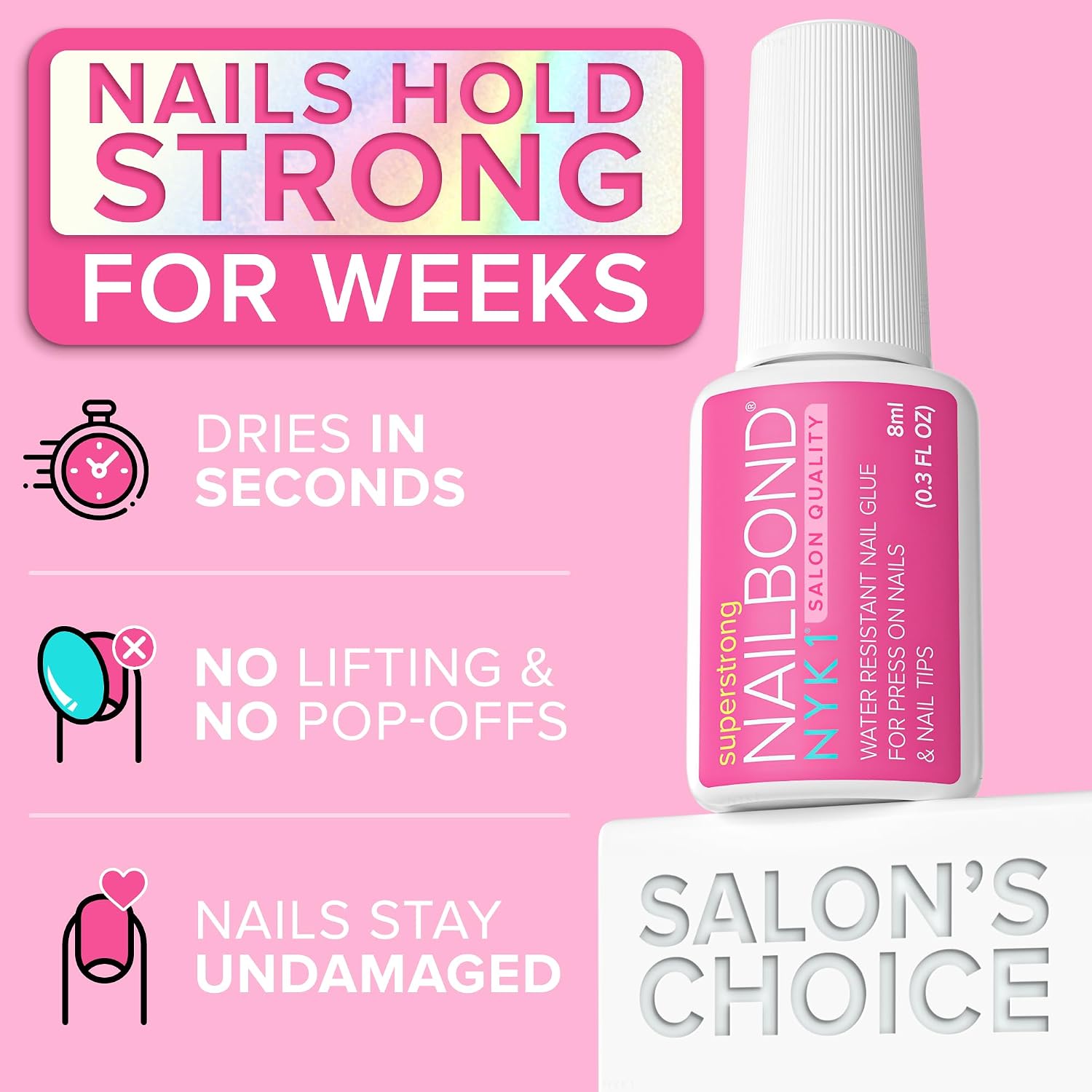 Detalle de NYK1 Super Strong Nail Glue for Press Ons, Nail Tips & False Nails (8ml)