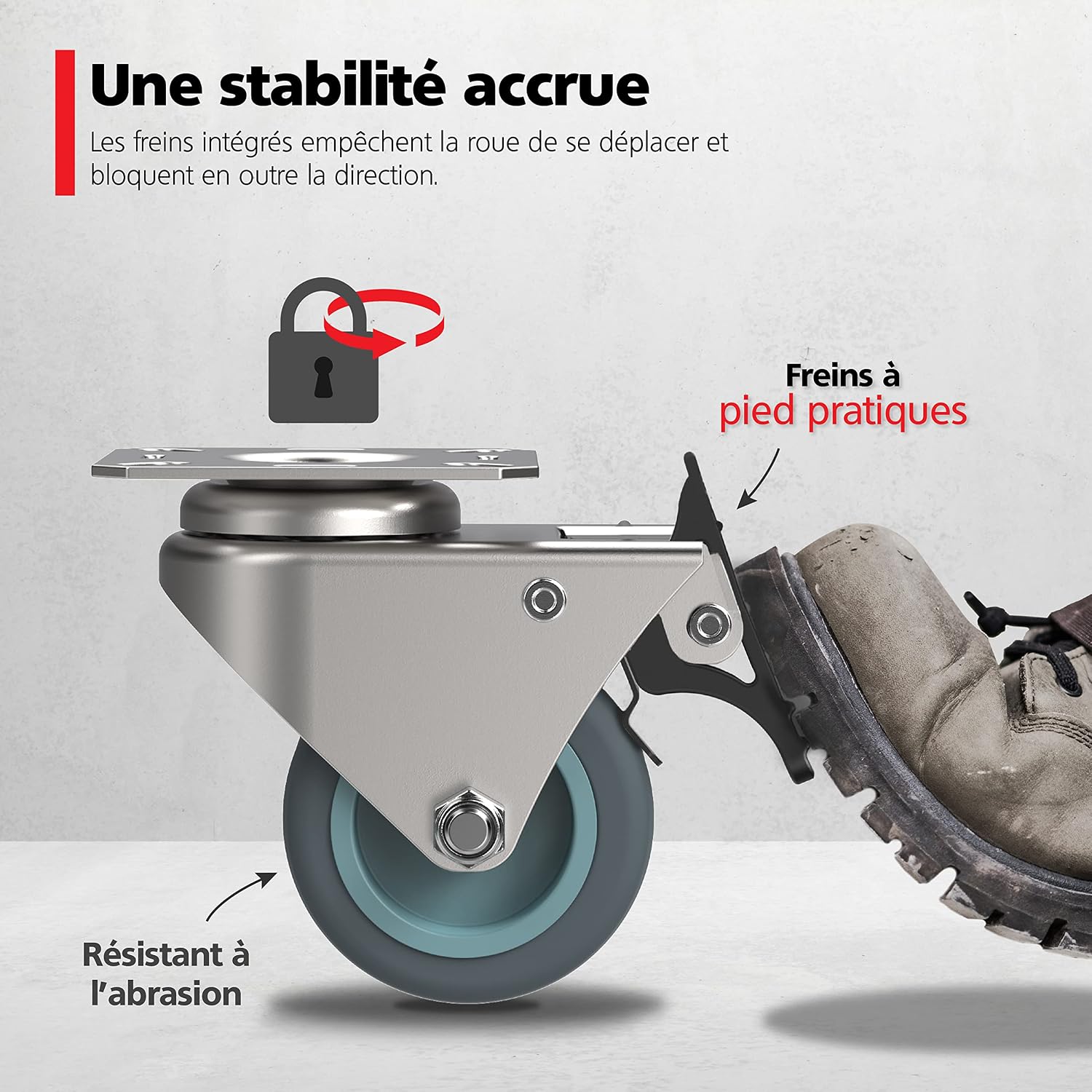 Detalle de RAVN HAMAN : jeu de 4 roulettes pivotantes pour meubles avec frein, 50 mm, jusqu’à 100 kg par roue