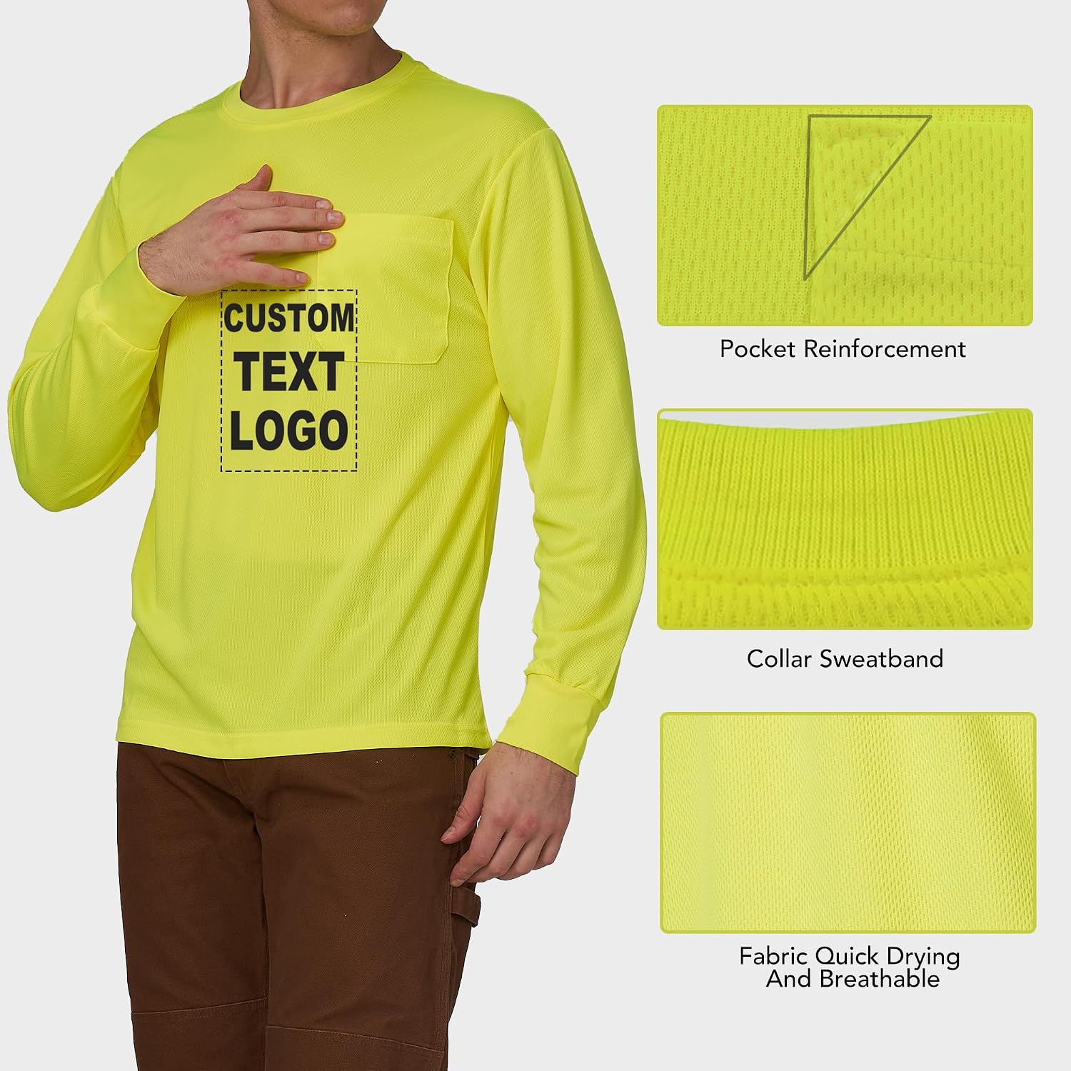 Detalle 1 de A-SAFETY High-Visibility Custom-Logo Long-Sleeve T-Shirt, XS–6XL