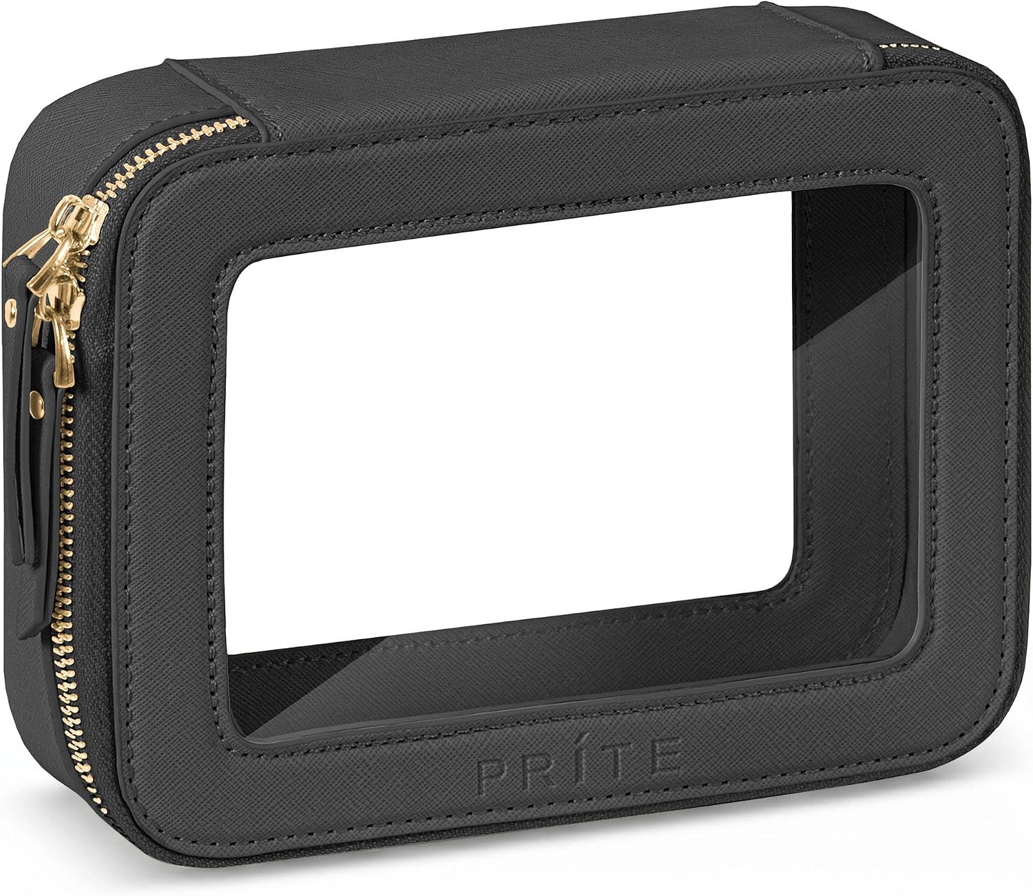 Detalle de Prite Clear Makeup Bag, Water-Resistant Vegan Leather Travel Organizer