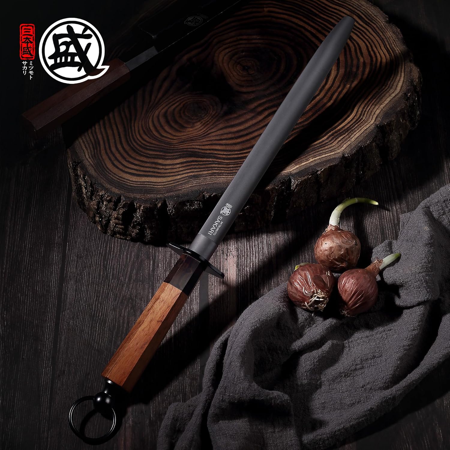 Detalle de MITSUMOTO SAKARI MS-1195-10-IT 10-Inch Knife Sharpening Rod, Black Diamond Steel
