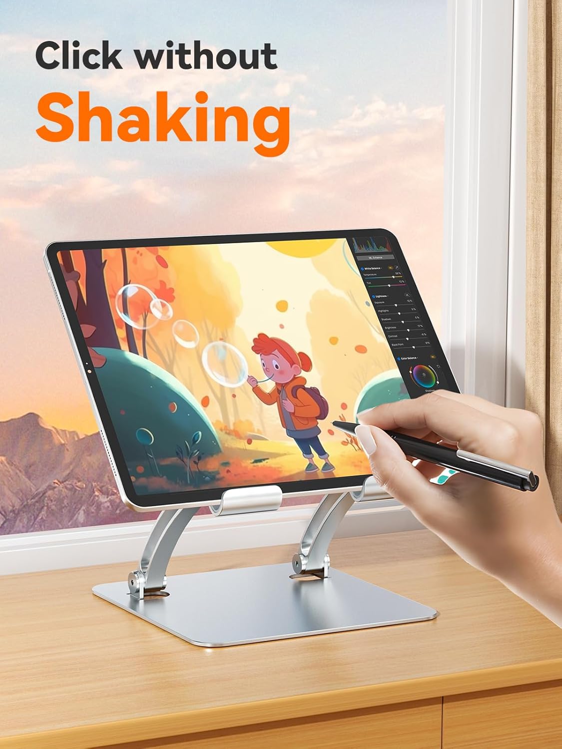 Thumbnail 2 de tounee Tablet Holder Stand (Dual Rod Adjustable Aluminium) for 4.7–16.5" tablets and portable monitors – Silver