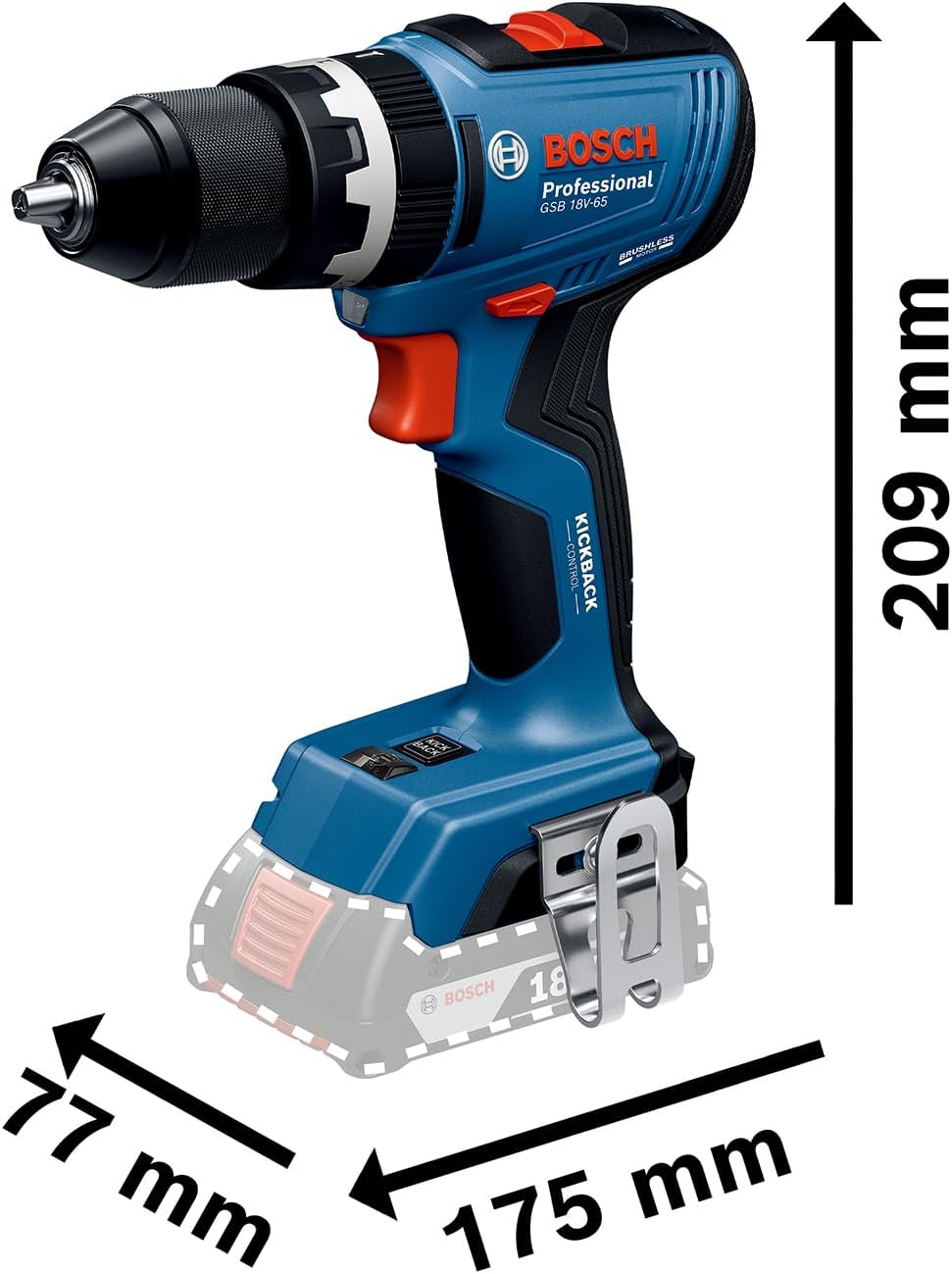 Thumbnail 4 de Bosch Professional 18V System Akku-Bohrschrauber GSB 18V-65 (bürstenlos), 65 Nm, inkl. 2x GBA 18V 4.0Ah & L-Case
