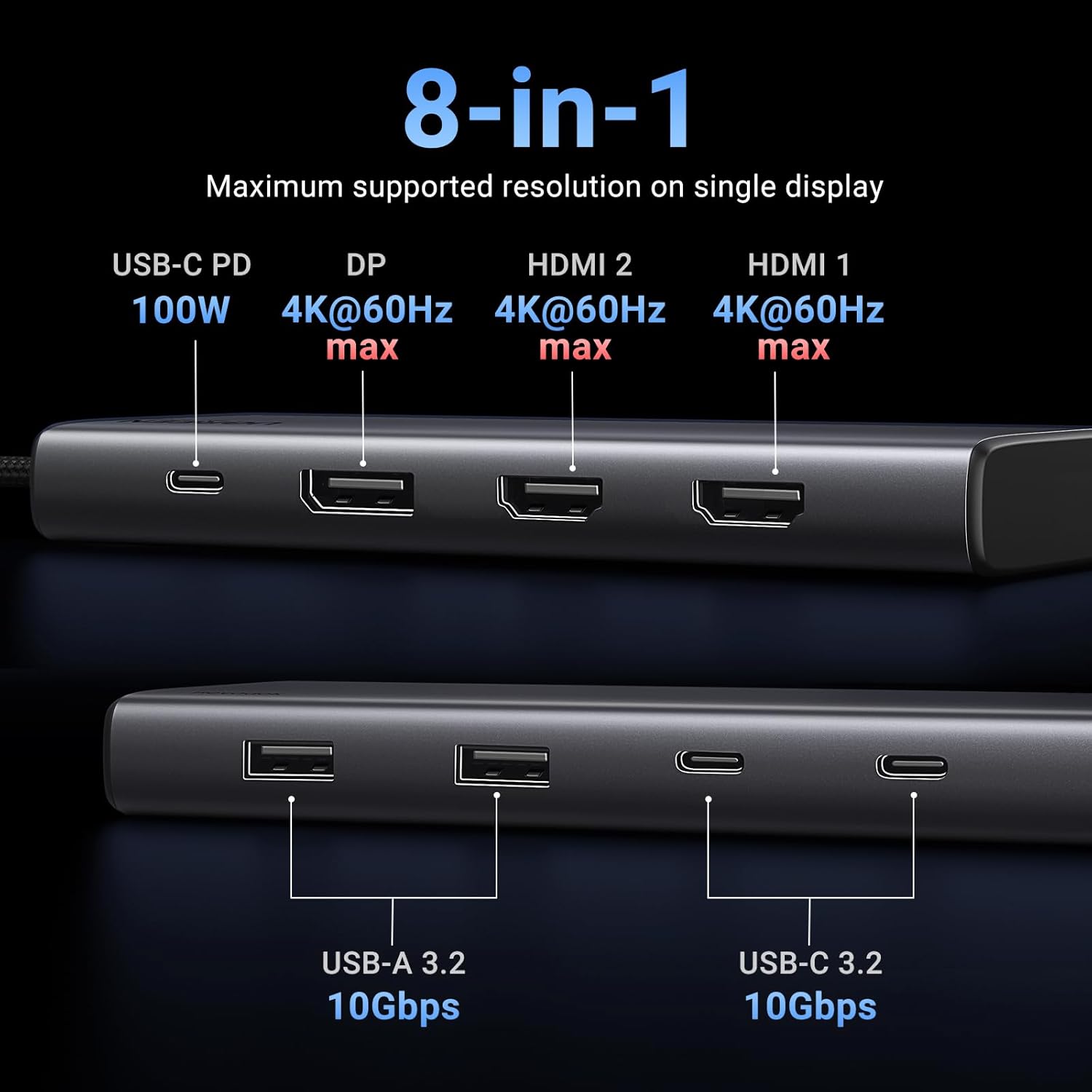 Detalle 2 de UGREEN Revodok Pro 308 Hub USB C: Triple Pantalla 🎥