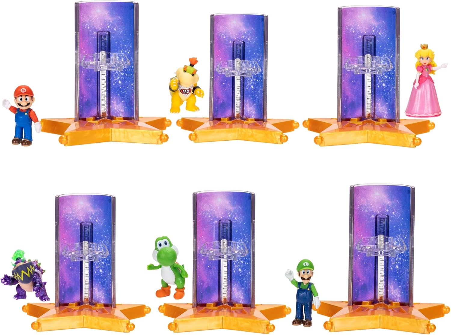 Detalle de The Super Mario Galaxy Movie 1.5” Mini Figures 6-Pack with Star Launcher Accessory