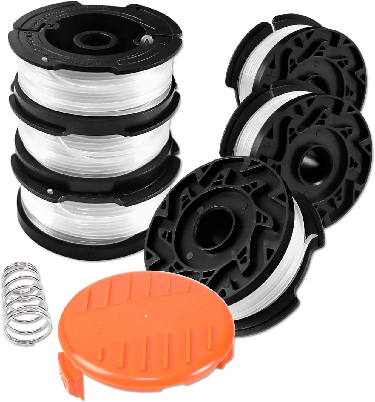 Uchidodo Strimmer Spool for Black and Decker – 6 replacement spools, 30 ft line (0.065 in) with cover and spring
