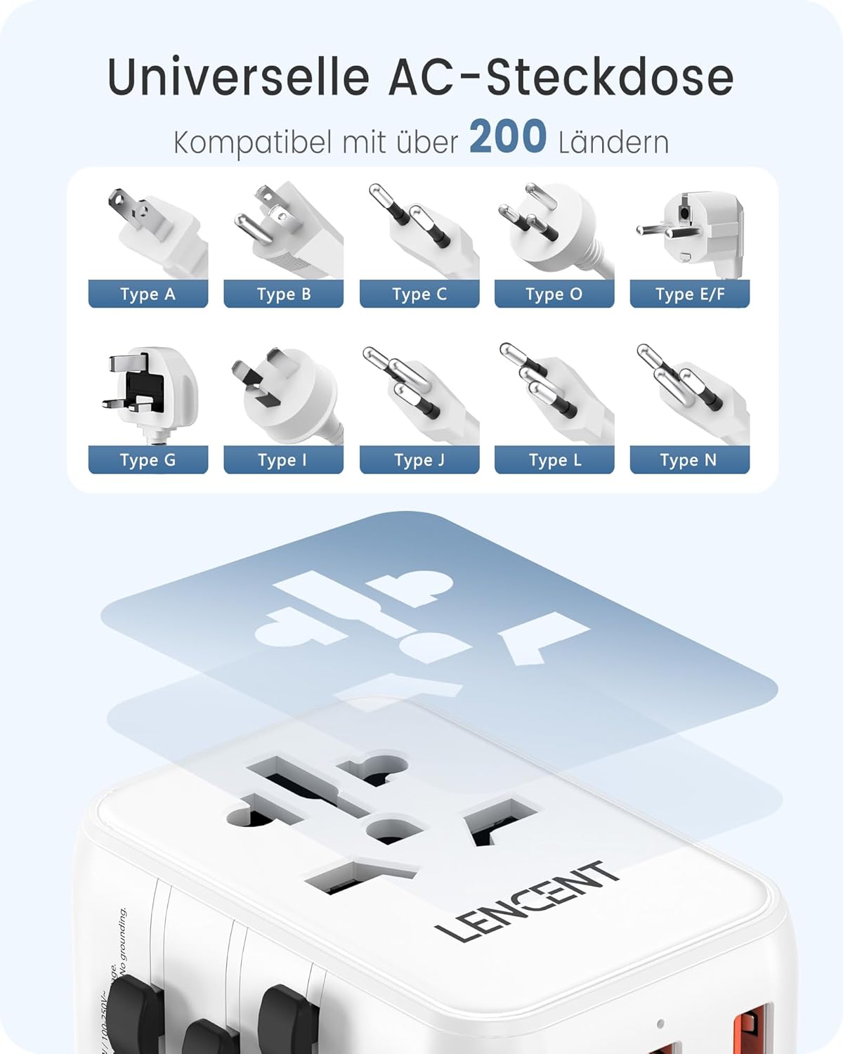 Thumbnail 2 de LENCENT Universeller Reiseadapter PD 20W 🔌