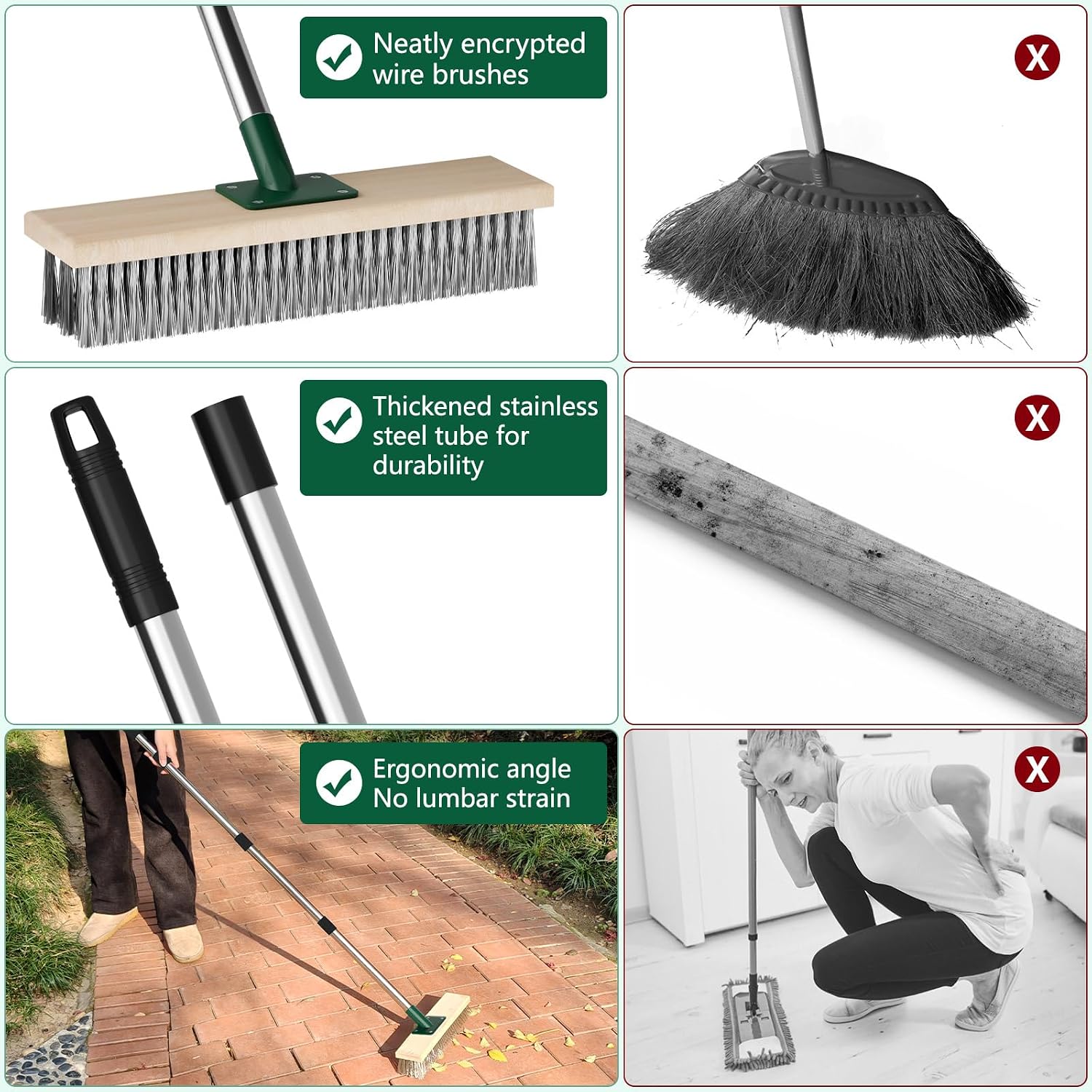 Detalle de ytorgr Heavy Duty Yard Brush Outdoor Wire Broom with 57" Telescopic Handle