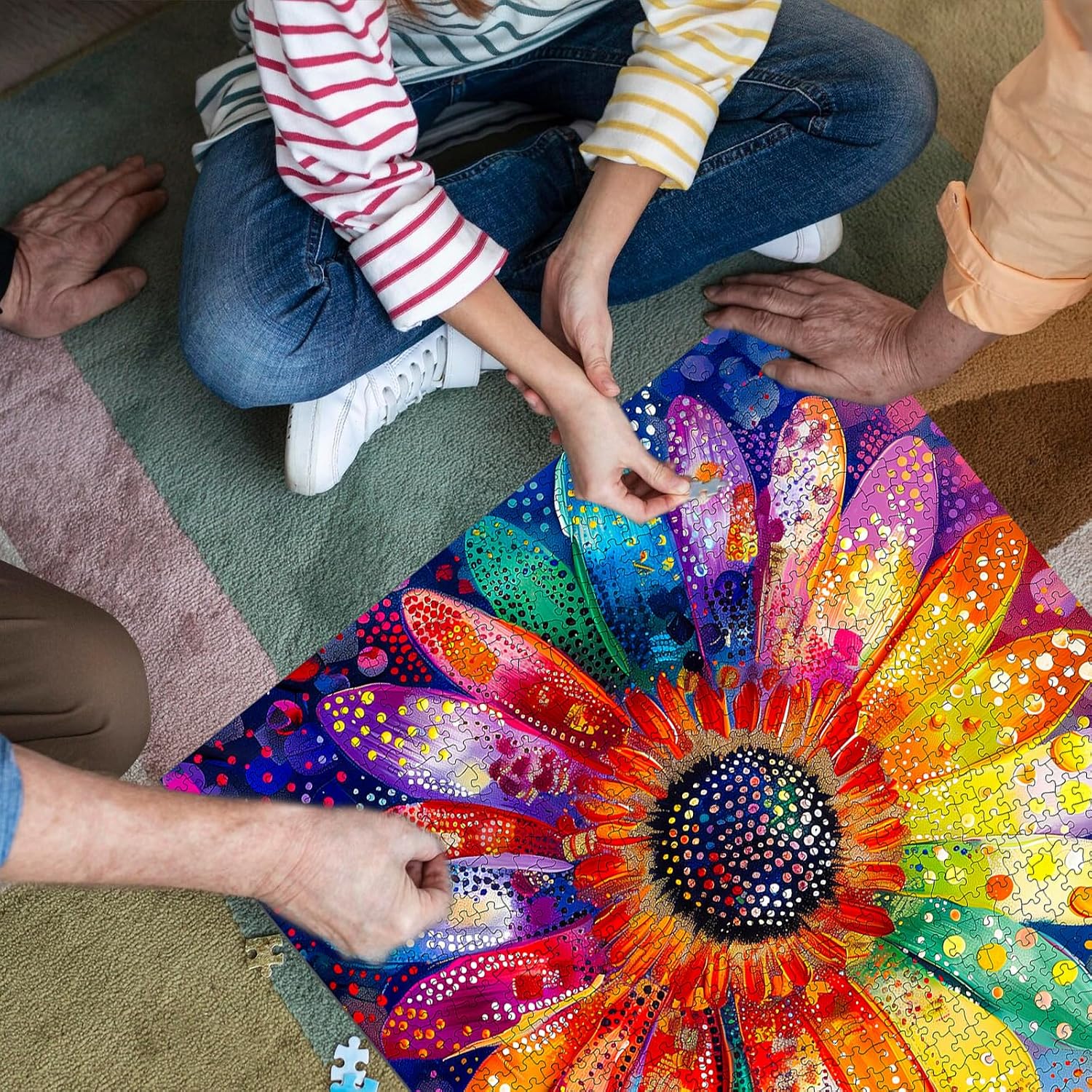 Detalle 2 de Bgraamiens Rainbow Pointillisme Gerbera Flower 1000-Piece Jigsaw Puzzle