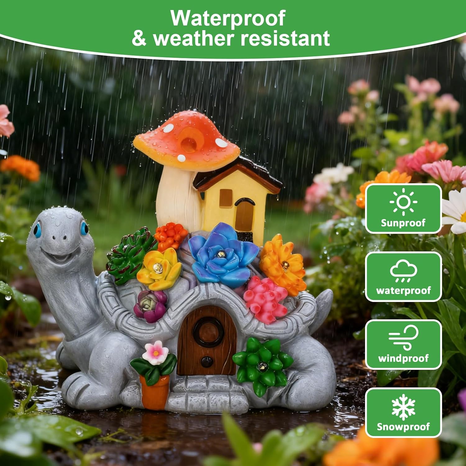 Thumbnail 4 de MERUIKCO solar turtle garden ornament with 8 LED lights (shatter-resistant resin)