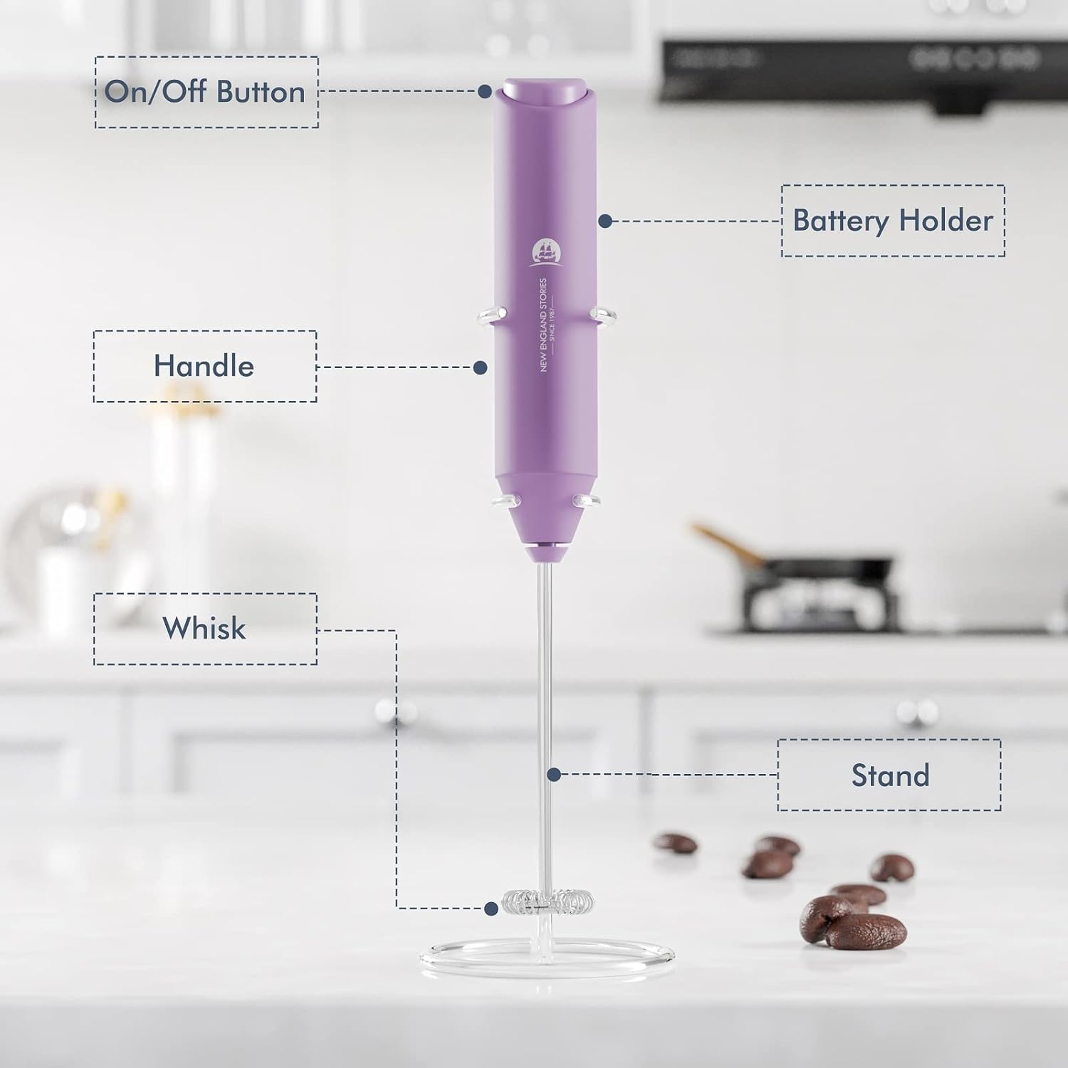 Thumbnail 2 de Handlicher Milchaufschäumer mit Mini-Schneebesen-Mixer (hellviolett) – für Cappuccino, Latte & mehr