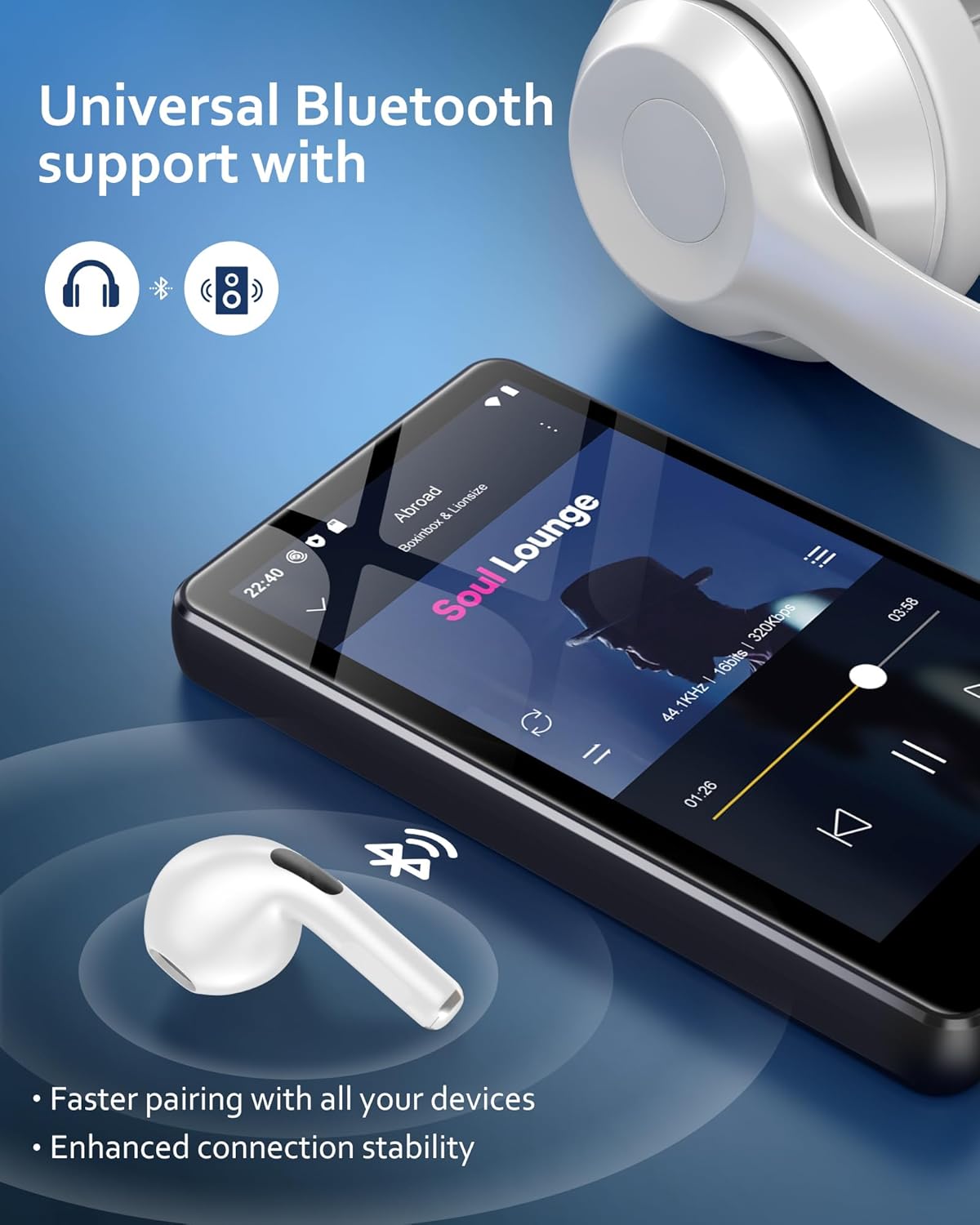 Thumbnail 2 de AGXOV Lettore MP3 con Spotify, Bluetooth e WiFi da 80 GB, schermo touchscreen da 4,02”