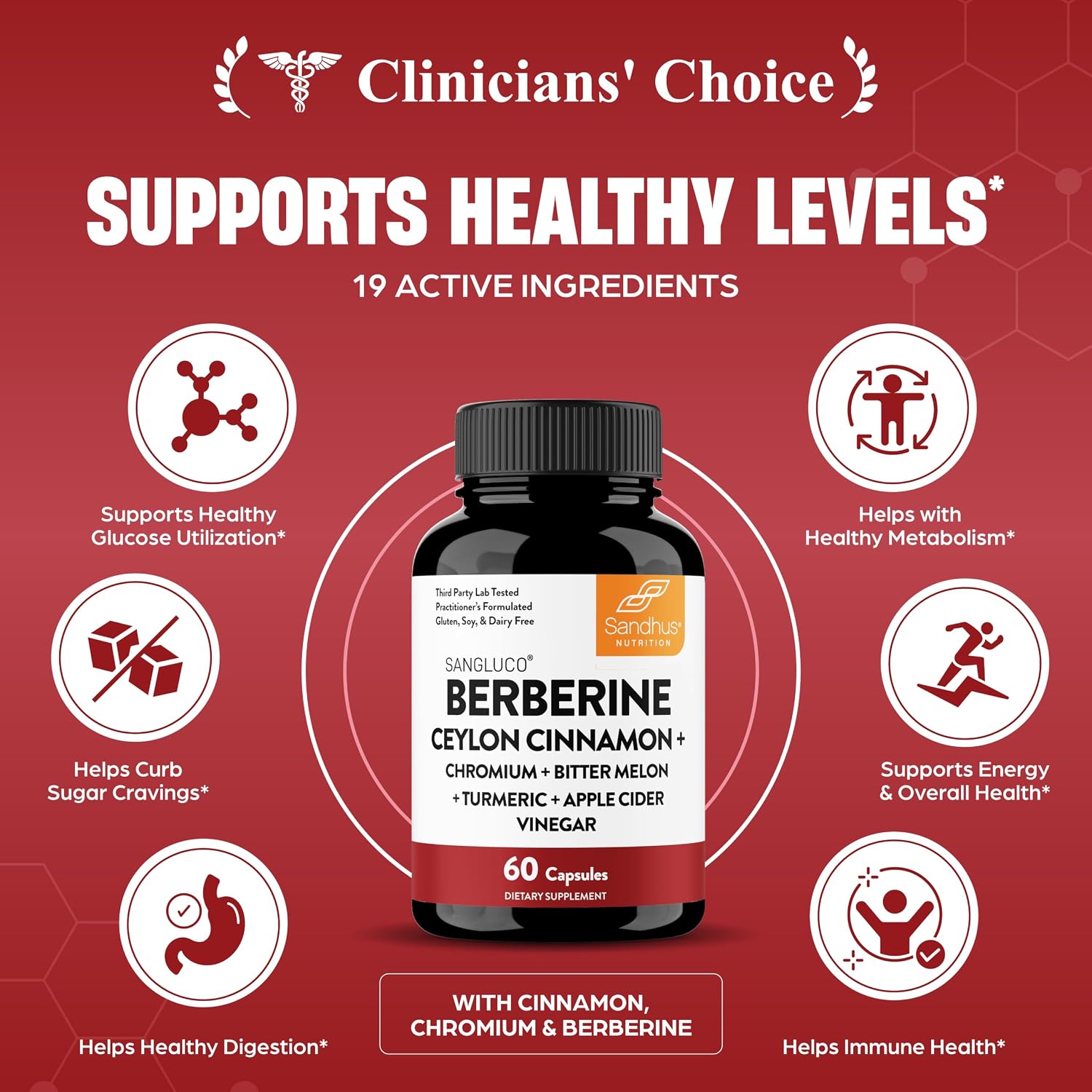 Detalle de Sangluco SN-0126 Berberine Supplement with Ceylon Cinnamon, Chromium & Turmeric