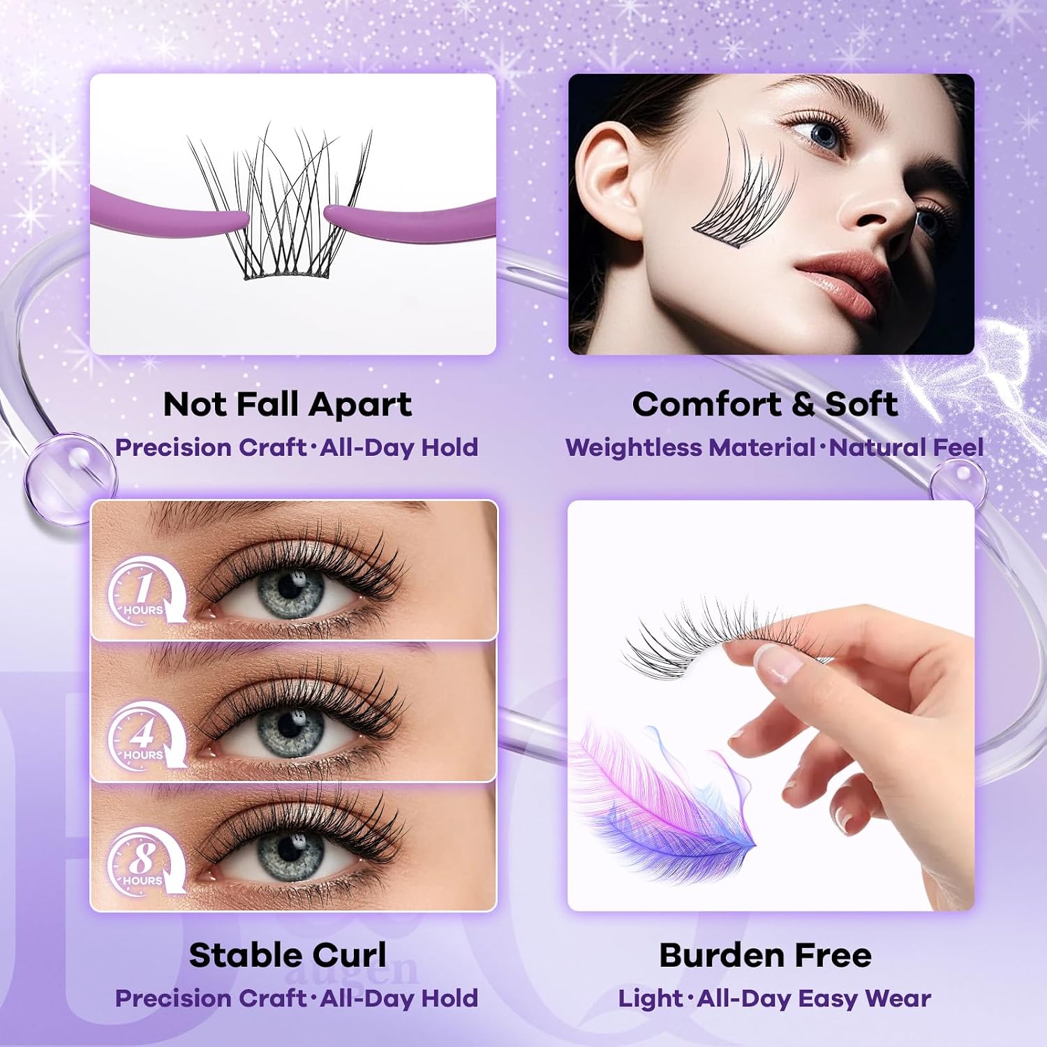 Thumbnail 4 de B&Qaugen Natural Lash Clusters, 144-Count C-Curl Wispy Mix, 8–16 mm