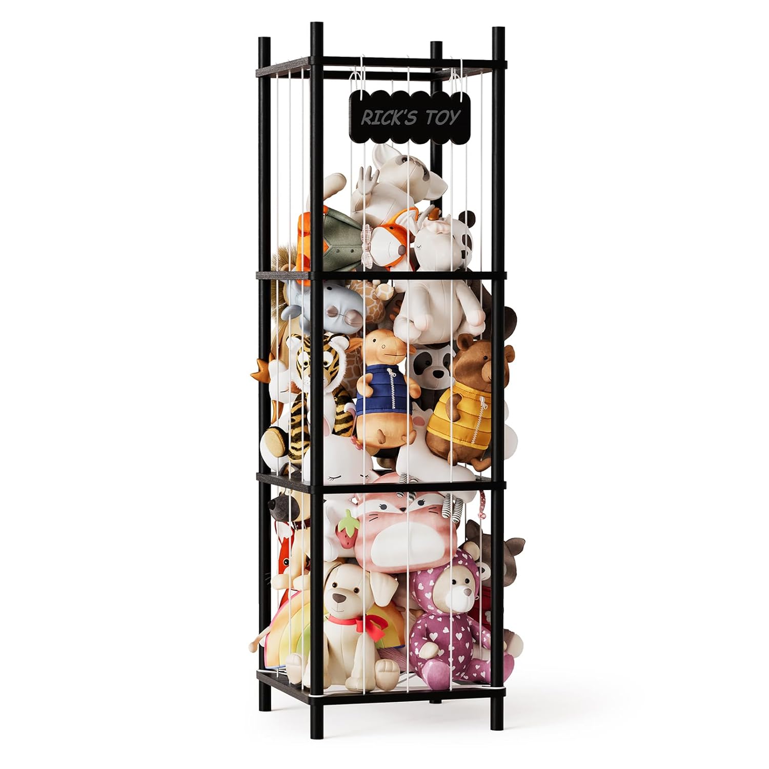 Detalle 2 de SpaceAid Stuffed Animal Storage Organizer (Wood Animals Zoo Toy Plushies), Large Capacity Cage for Playroom Organization