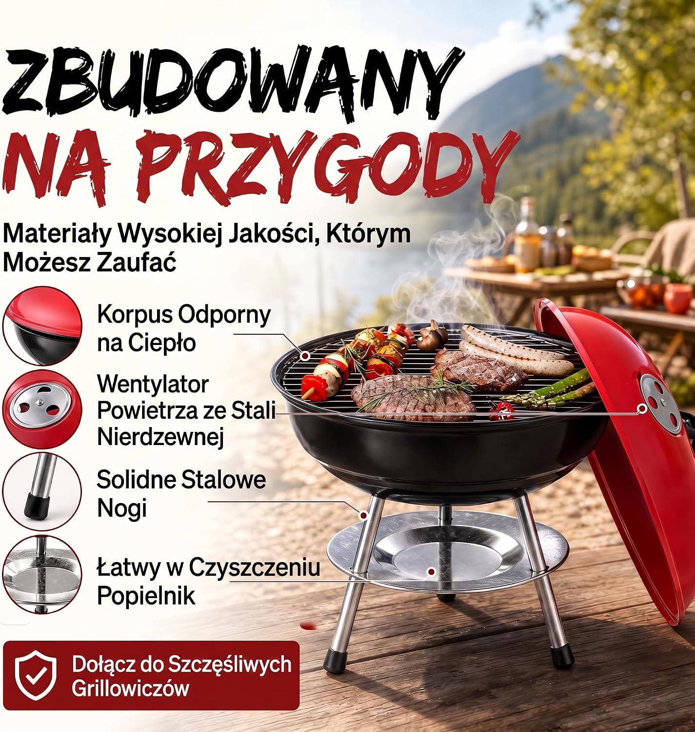 Detalle 2 de GOODS+GADGETS 45654654 – emaliowany grill kulowy na węgiel 38 cm