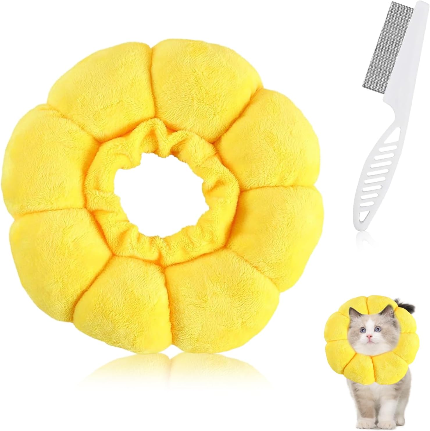 Detalle de Cat Cone Soft Recovery Collar – Sunflower Design, Adjustable for Small Cats