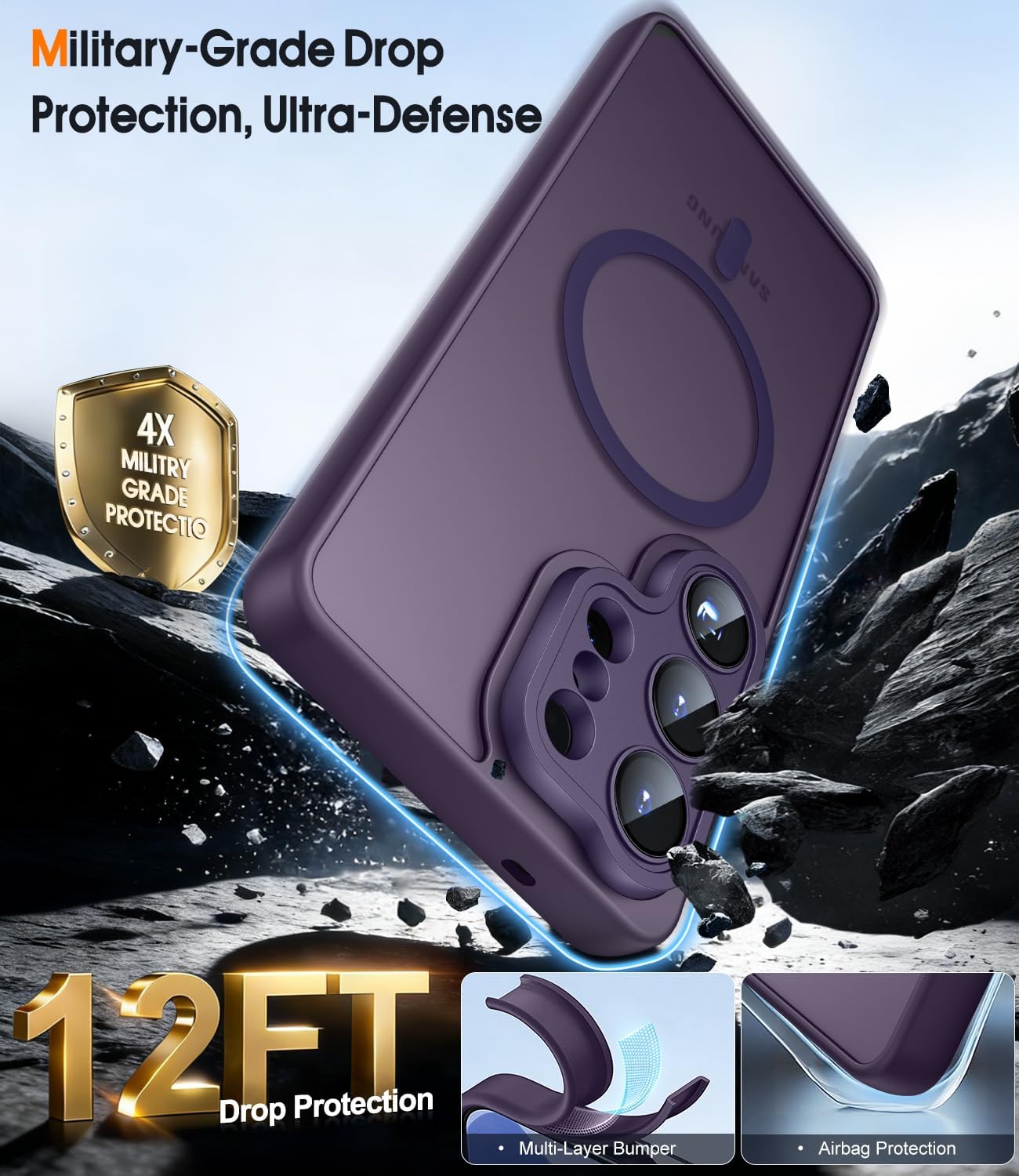 Detalle de JAME Magnetic Case for Samsung Galaxy S26 Ultra (Purple) with MagSafe fit, 2 screen protectors and camera lens protector