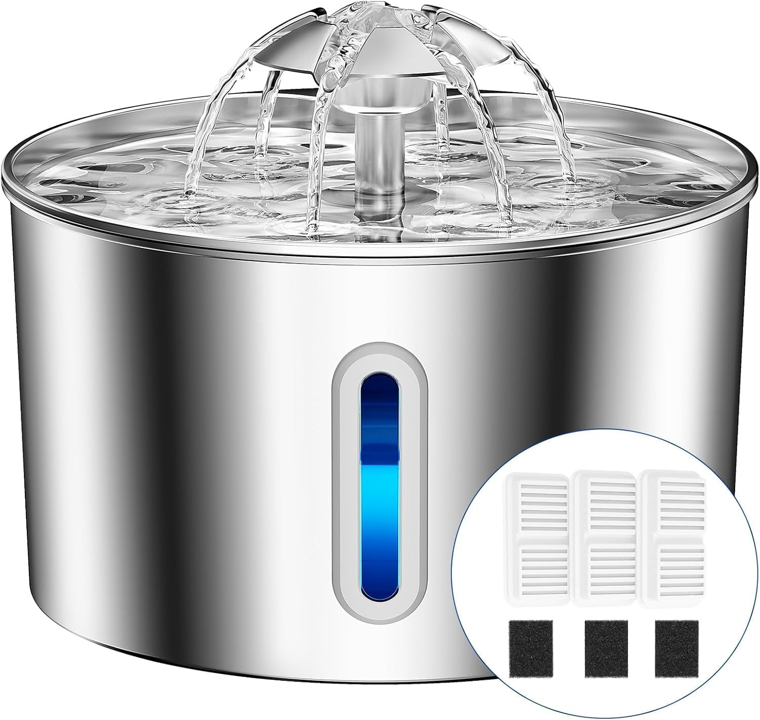 Detalle de BalimoPet BP02 Stainless Steel Cat Water Fountain, 2.2L with Water-Level Window