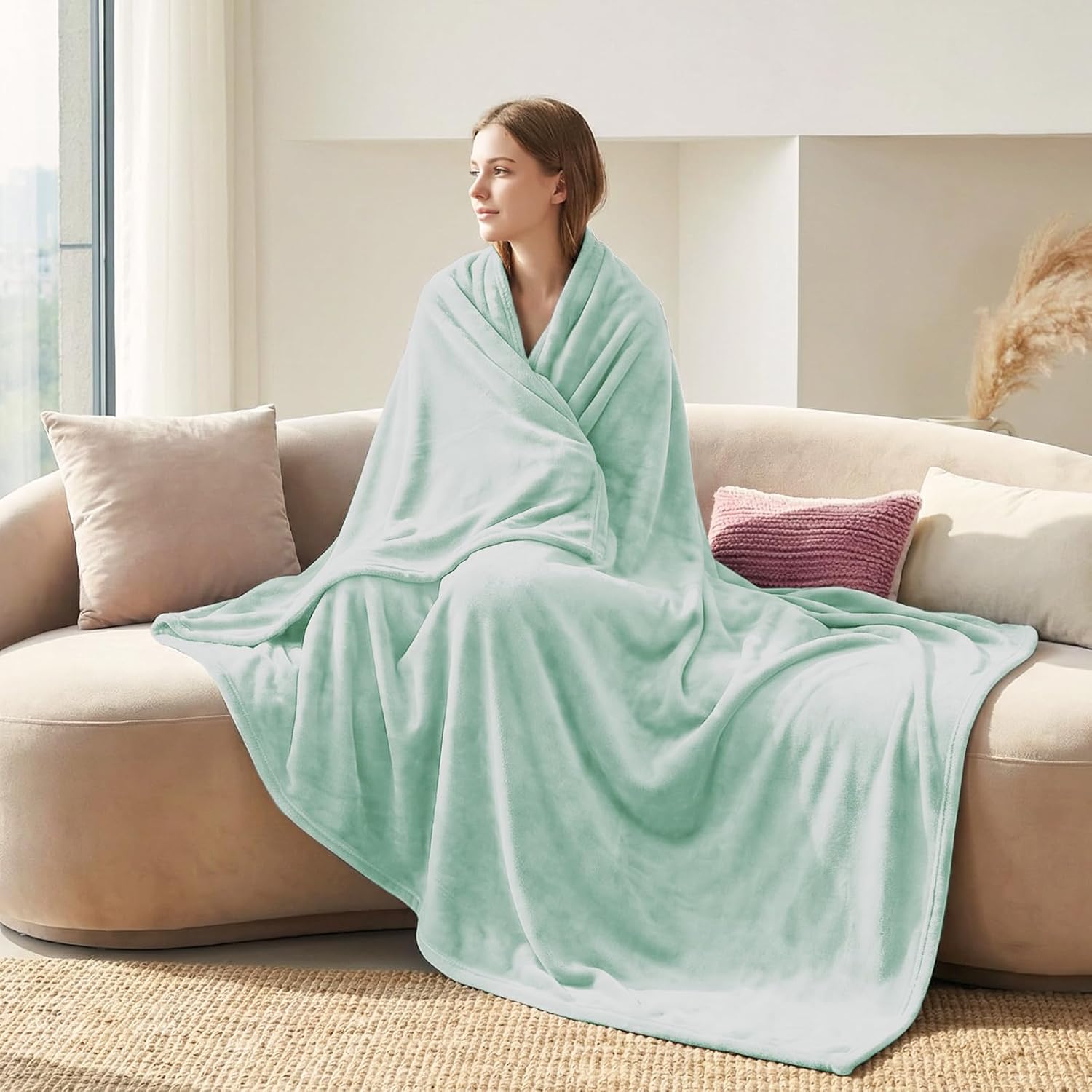 Detalle 2 de CozyLux Plaid couverture polaire 220x240 cm vert sauge