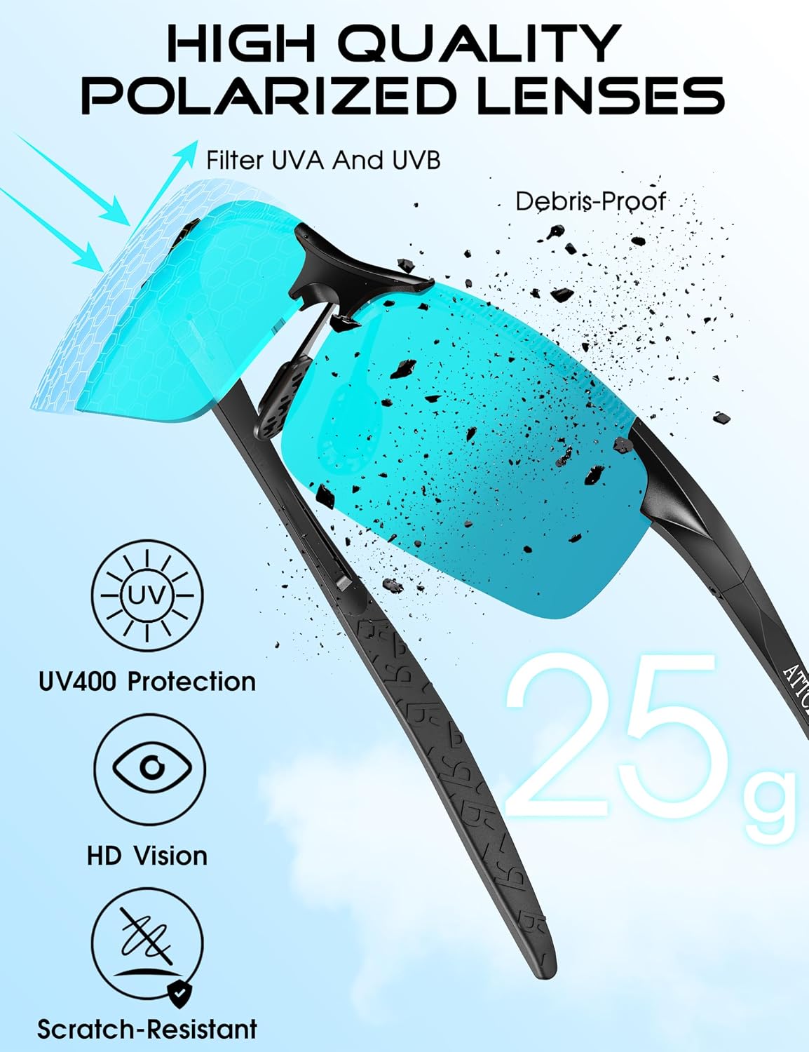 Thumbnail 3 de ATTCL Polarized Sunglasses for Men — 0.9 oz Lightweight Al-Mg Wraparound with UV400 Protection