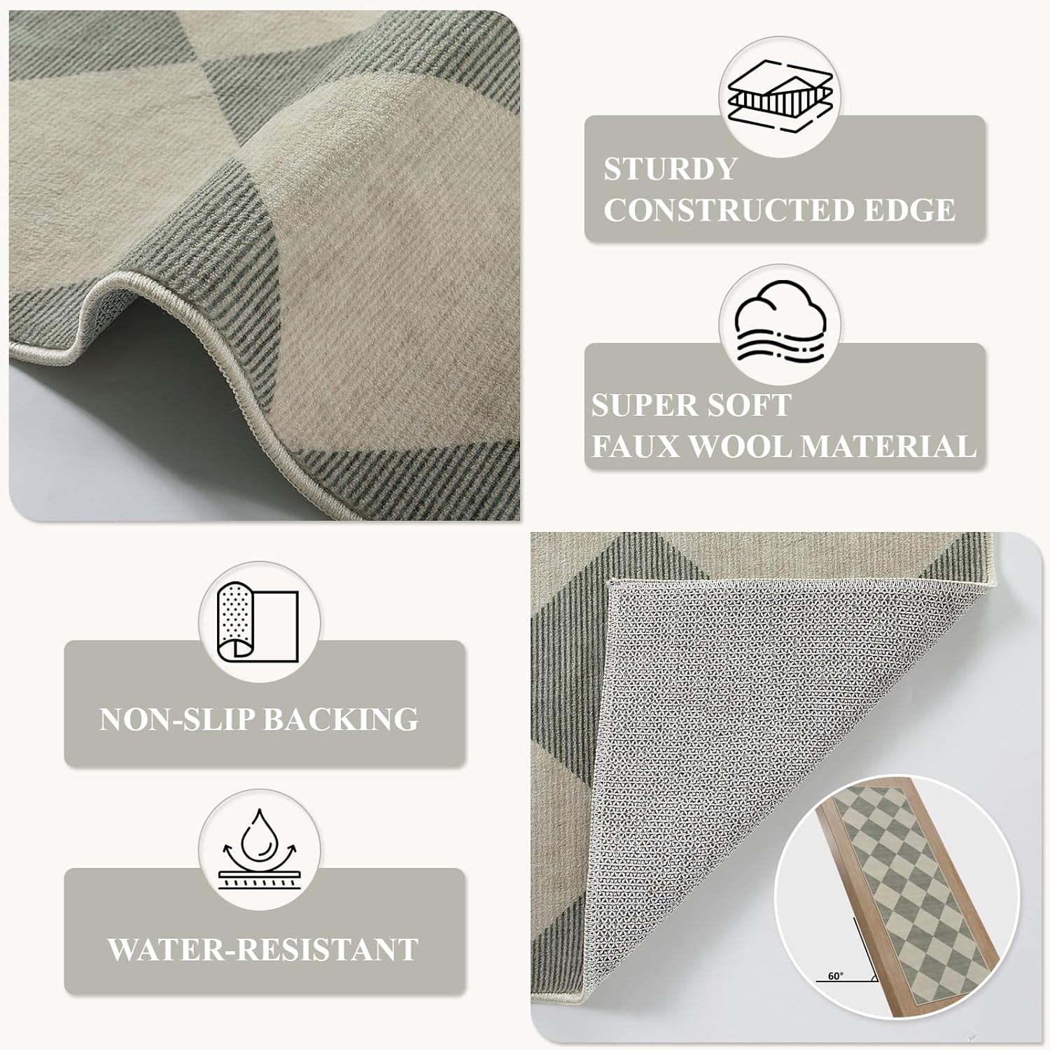 Thumbnail 5 de Beeiva Checkered Washable Entryway Rug 2x3 (Ultra Thin, Non-Slip) in Green