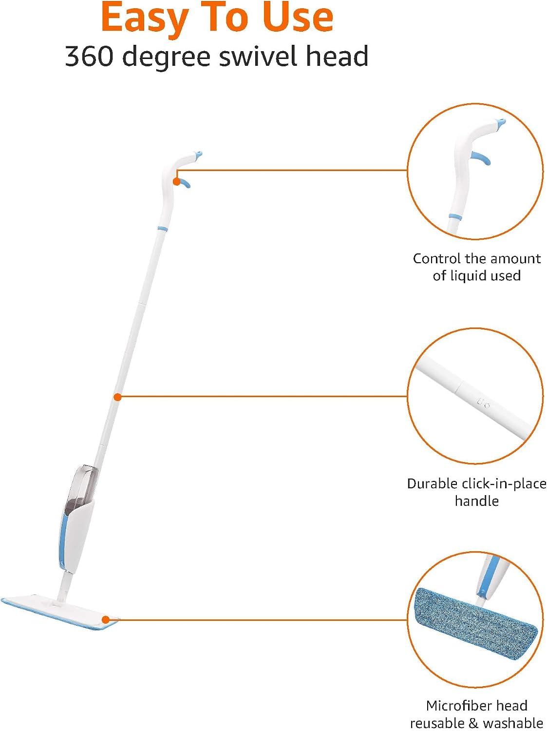 Thumbnail 3 de Amazon Basics Spray Mop with Reusable Microfiber Cloth (Blue & White)