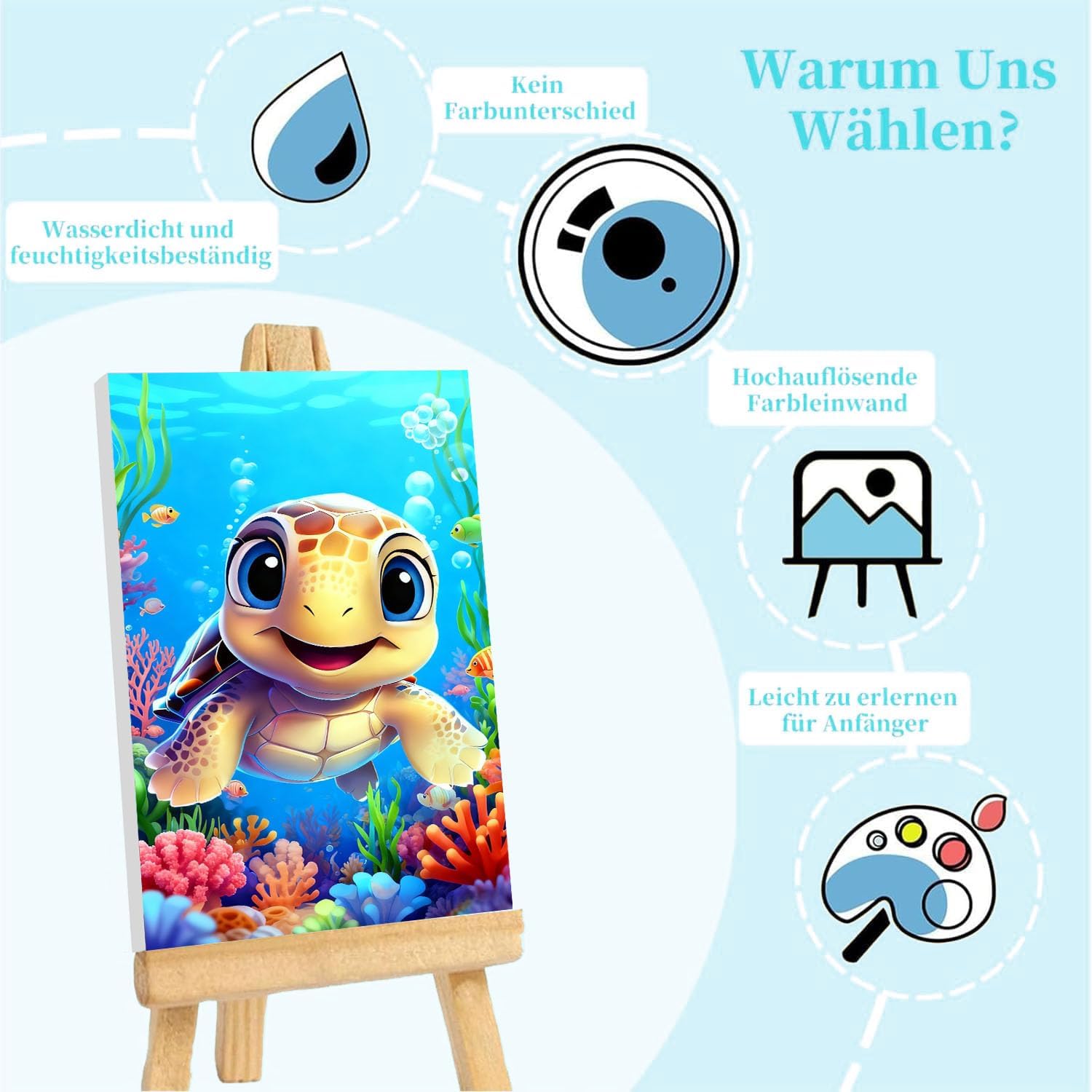 Detalle de Pujeknm Schildkröte – Malen nach Zahlen für Kinder ab 5 Jahren (20x30 cm, mit Rahmen, Holzstaffelei)
