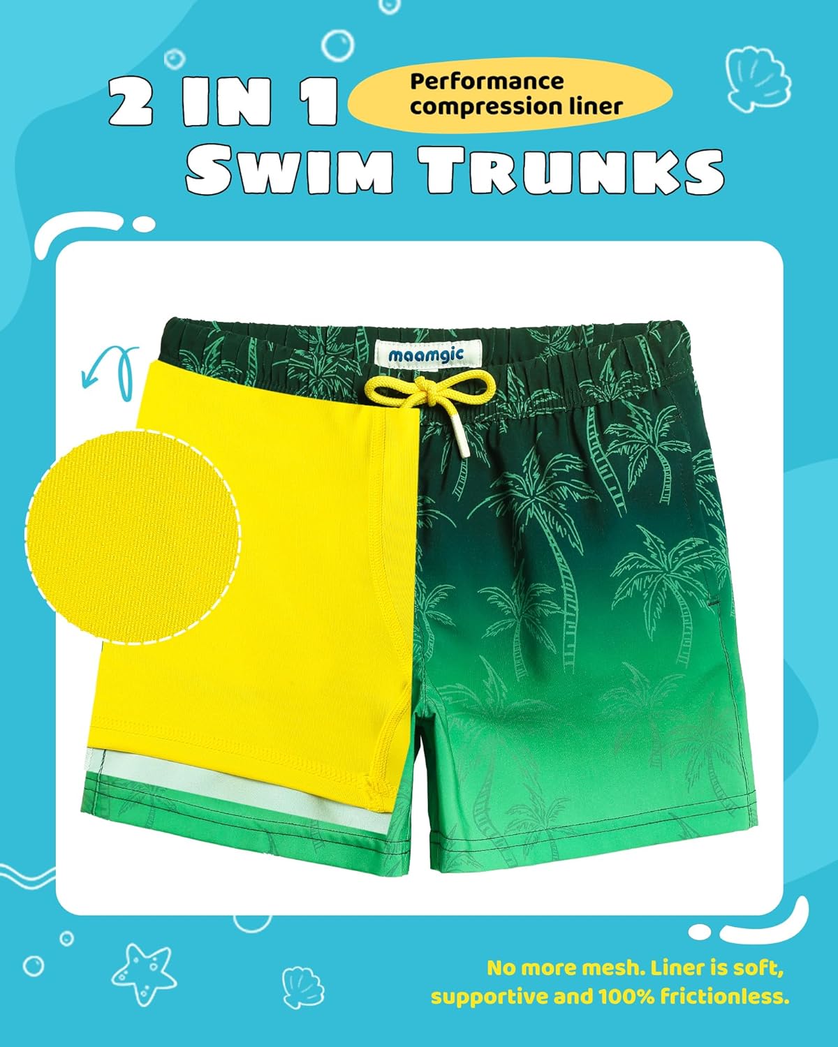 Thumbnail 1 de MaaMgic Jungen-Badeshorts 2-in-1: Kompressionsfutter, 4-Wege-Stretch & Taschen