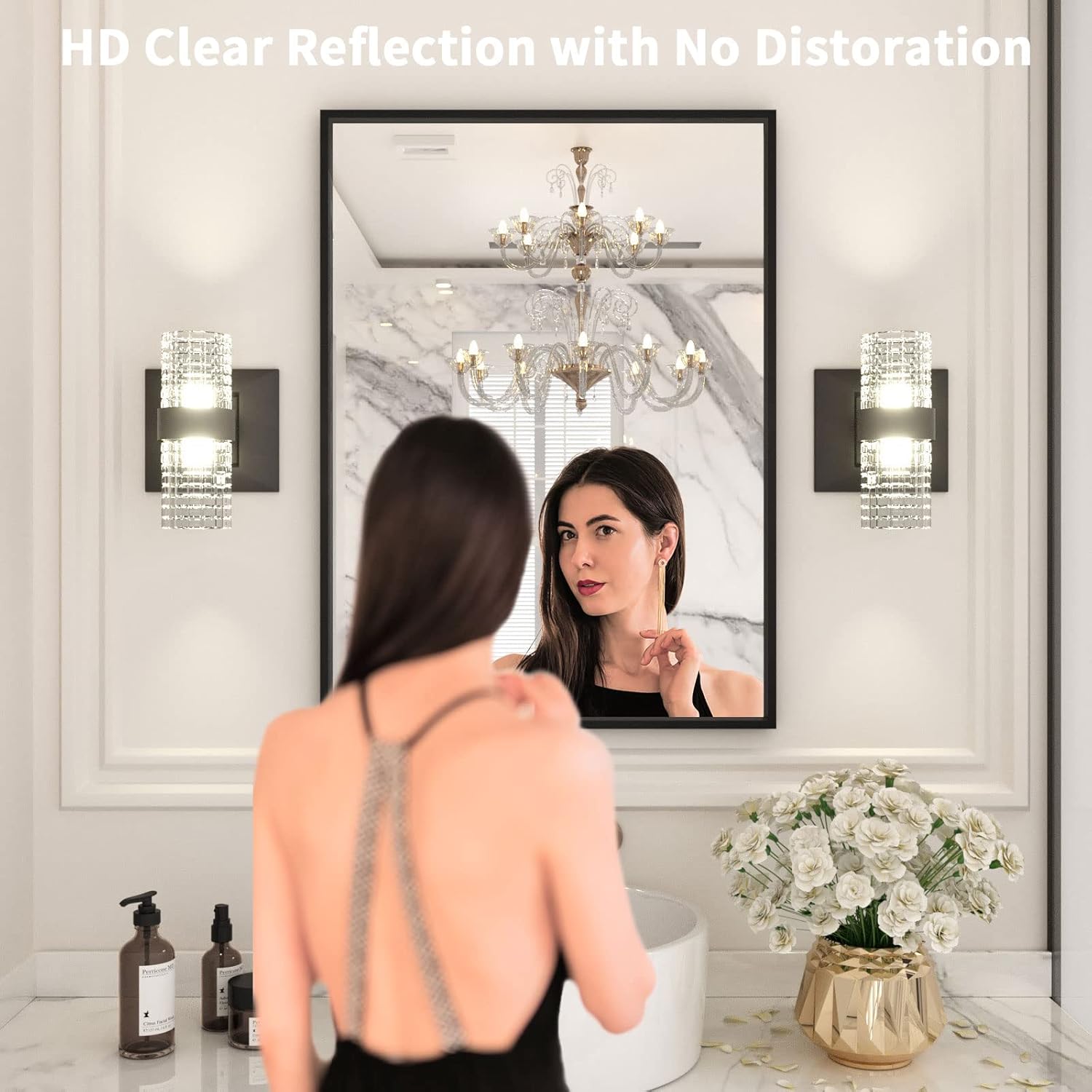 Detalle de LOAAO 22"x30" Black Rectangle Bathroom Mirror with Matte Black Aluminum Alloy Frame