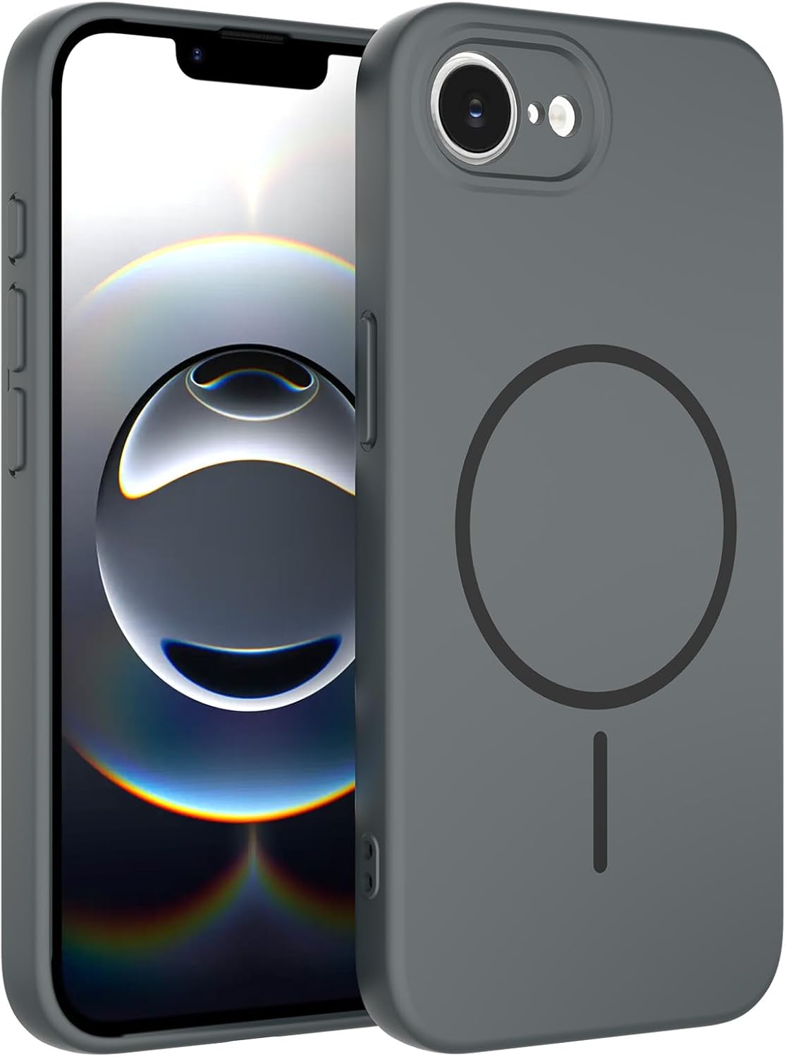 Detalle de YIBAMI Magnetic Silicone Case for iPhone 16e (6.1”) – Black with MagSafe Compatibility