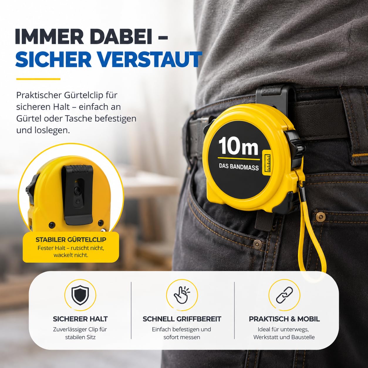 Thumbnail 5 de Premium Bandmaß 10 Meter mit Halterung – robuster Messhelfer für präzises Messen