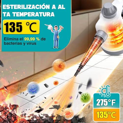 Detalle de Rolipo Limpiador a vapor portátil a presión con 12 accesorios: limpieza eficiente sin productos químicos