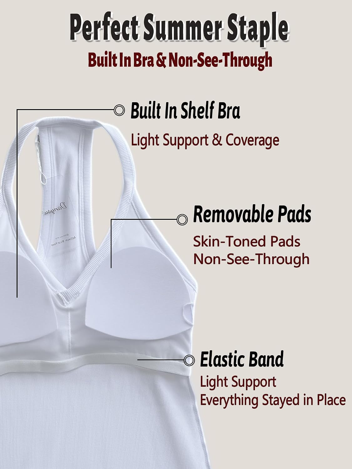 Detalle 2 de Danysu V Neck Cotton Tank Tops with Built-in Shelf Bra – Sleeveless Cami