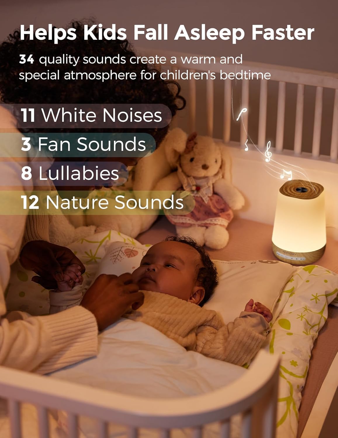 Detalle de Momcozy White Noise Machine – Tragbar, 34 Geräusche, Nachtlicht & App-Steuerung